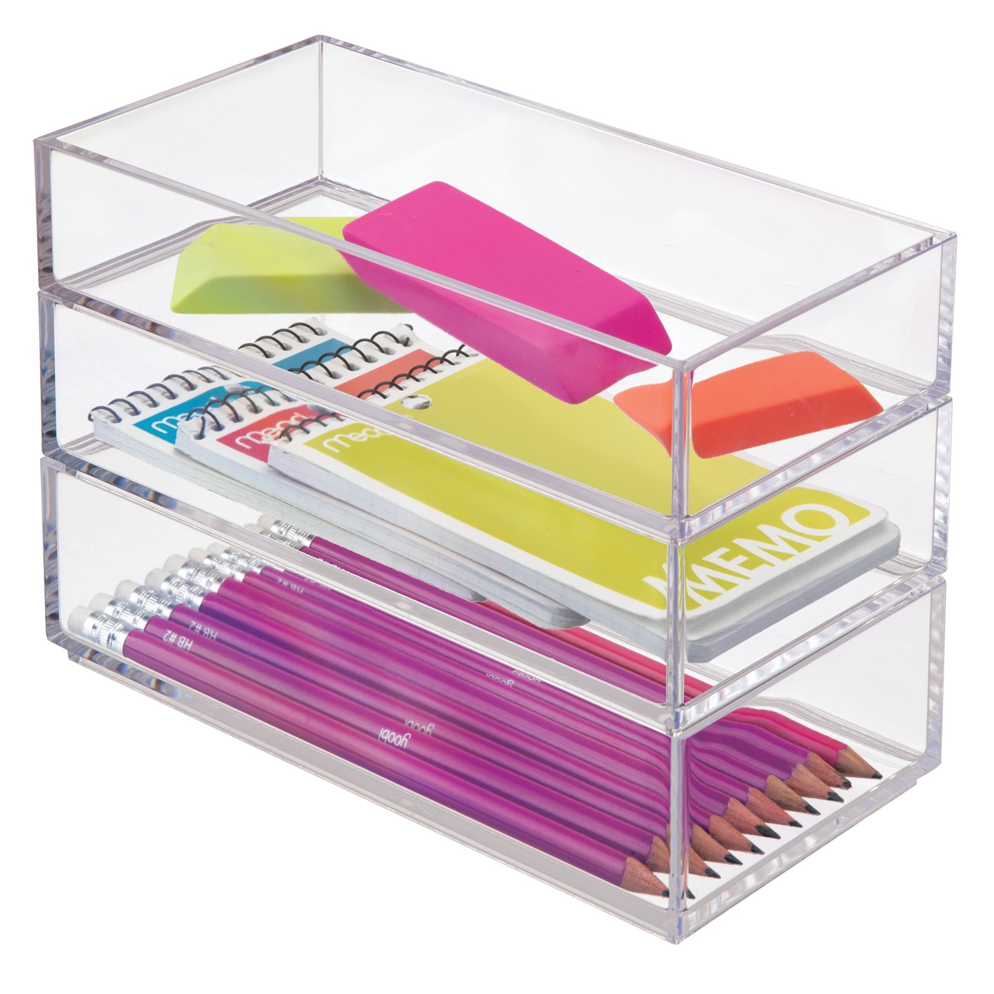 InterDesign Clarity Series Plastic Storage Box - Stackable Organiser for Cosmetics & Office | Clear | 10.1 cm x 20.3 cm 9