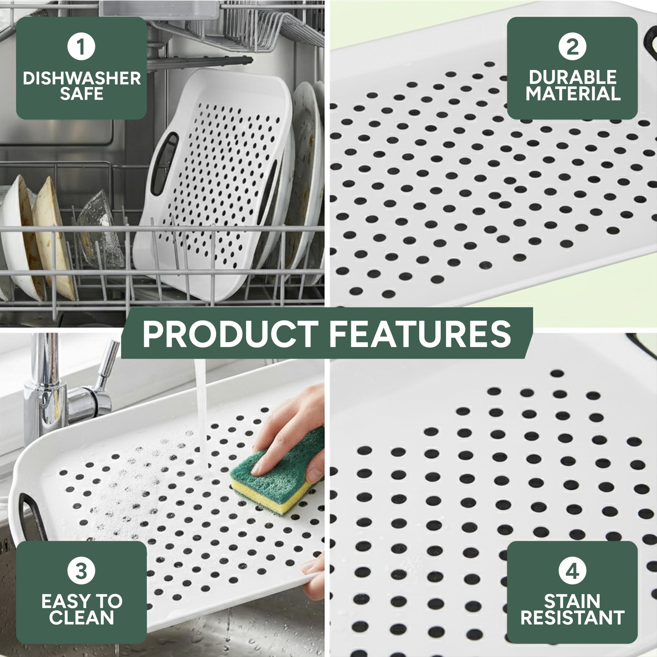 Zuvo 2-Pack Anti-Slip Serving Trays with Handles | Lightweight BPA-Free Plastic | White 5