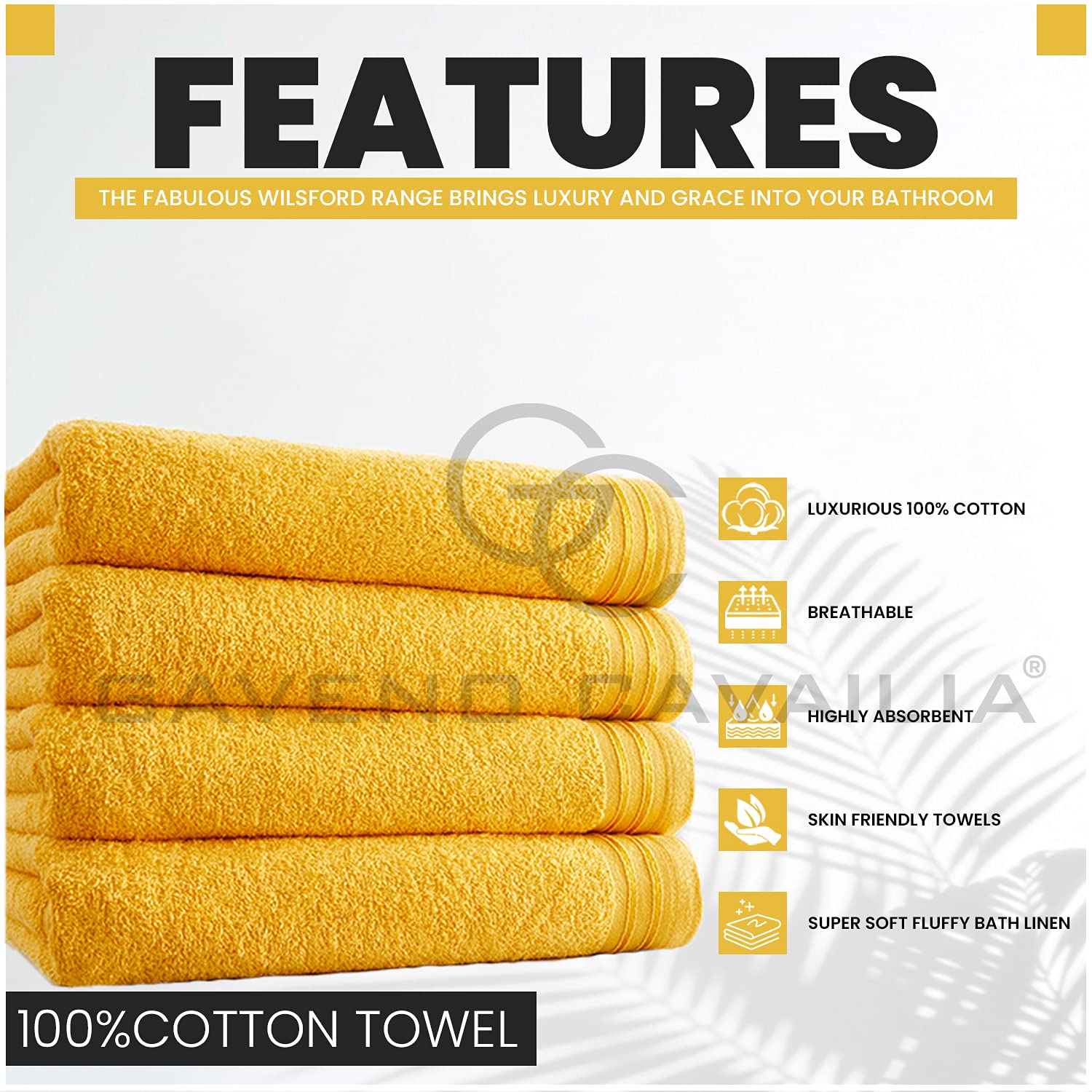 GC GAVENO CAVAILIA Wilsford Bath Sheets - 4 Pack Egyptian Cotton | 450 GSM | 75X135 Cm | Ochre 2