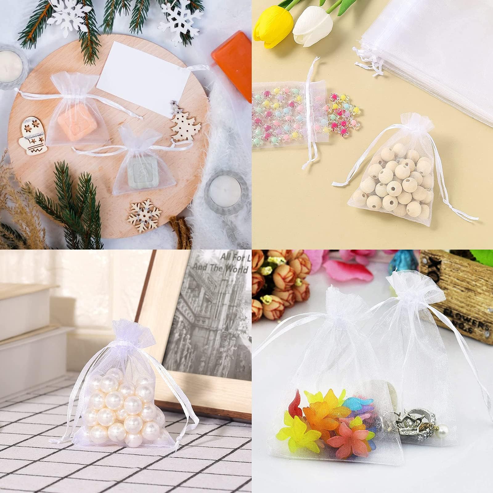 Carehabi Organza Gift Bags - 100 Pcs White Drawstring Pouches | 9x7cm for Wedding Favors & Jewelry 7