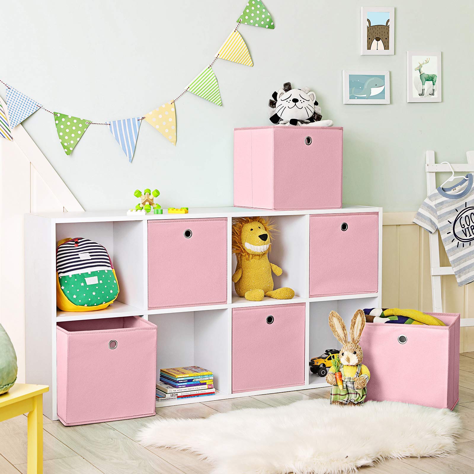 SONGMICS Set of 6 Foldable Storage Boxes - Pink Fabric Cubes for Clothes & Toys | 30 x 30 x 30 cm 2