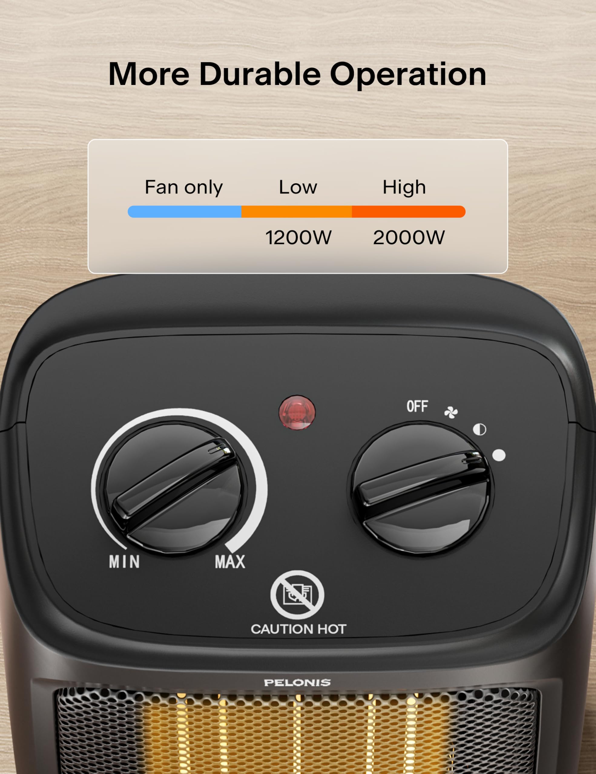 Pelonis 2-in-1 Mini Electric Fan Heater 2000W with Adjustable Thermostat | Ceramic PTC Heating | Black 5