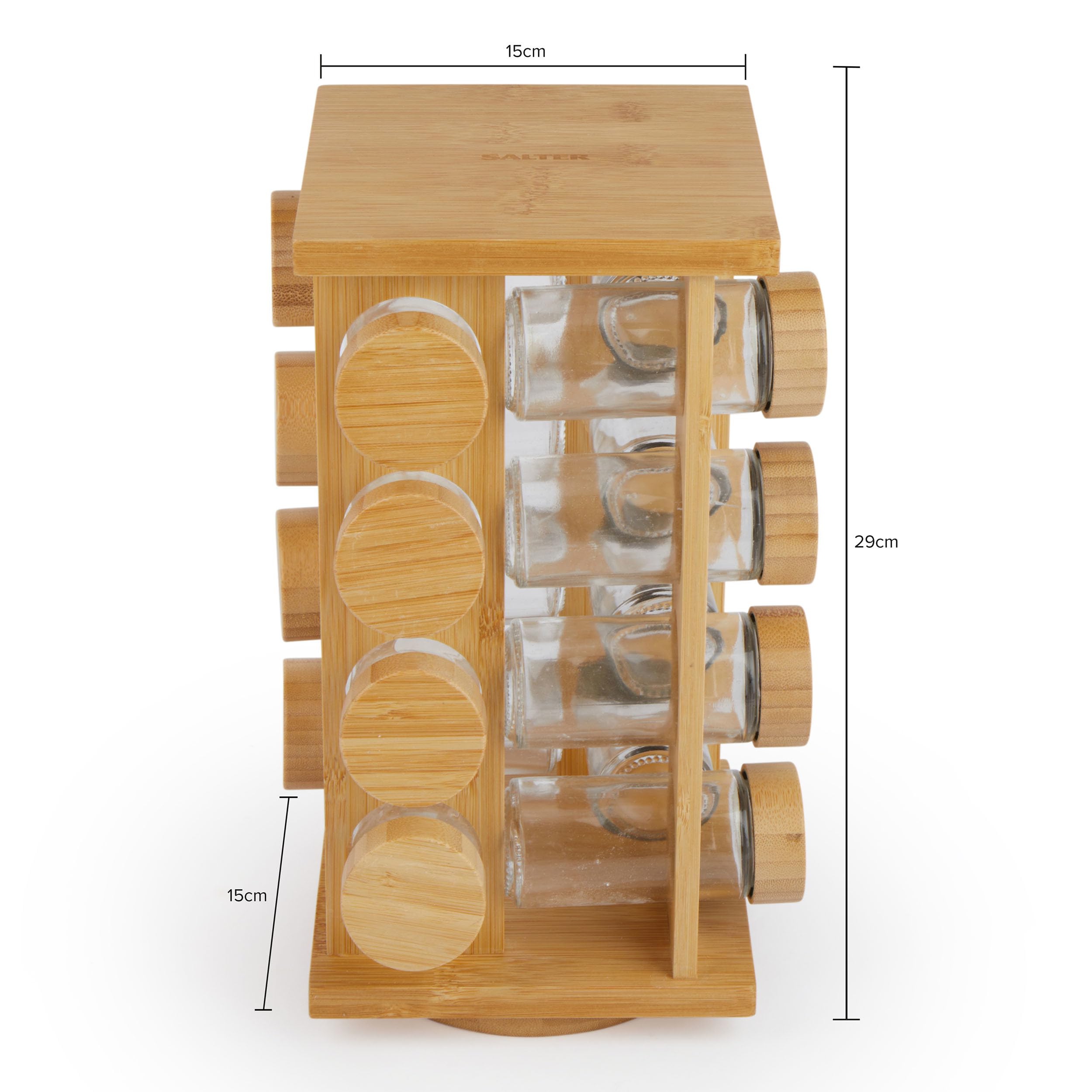 Salter Rotating Bamboo Spice Rack - 16 Jars Included | Countertop Storage | Bamboo Material 8