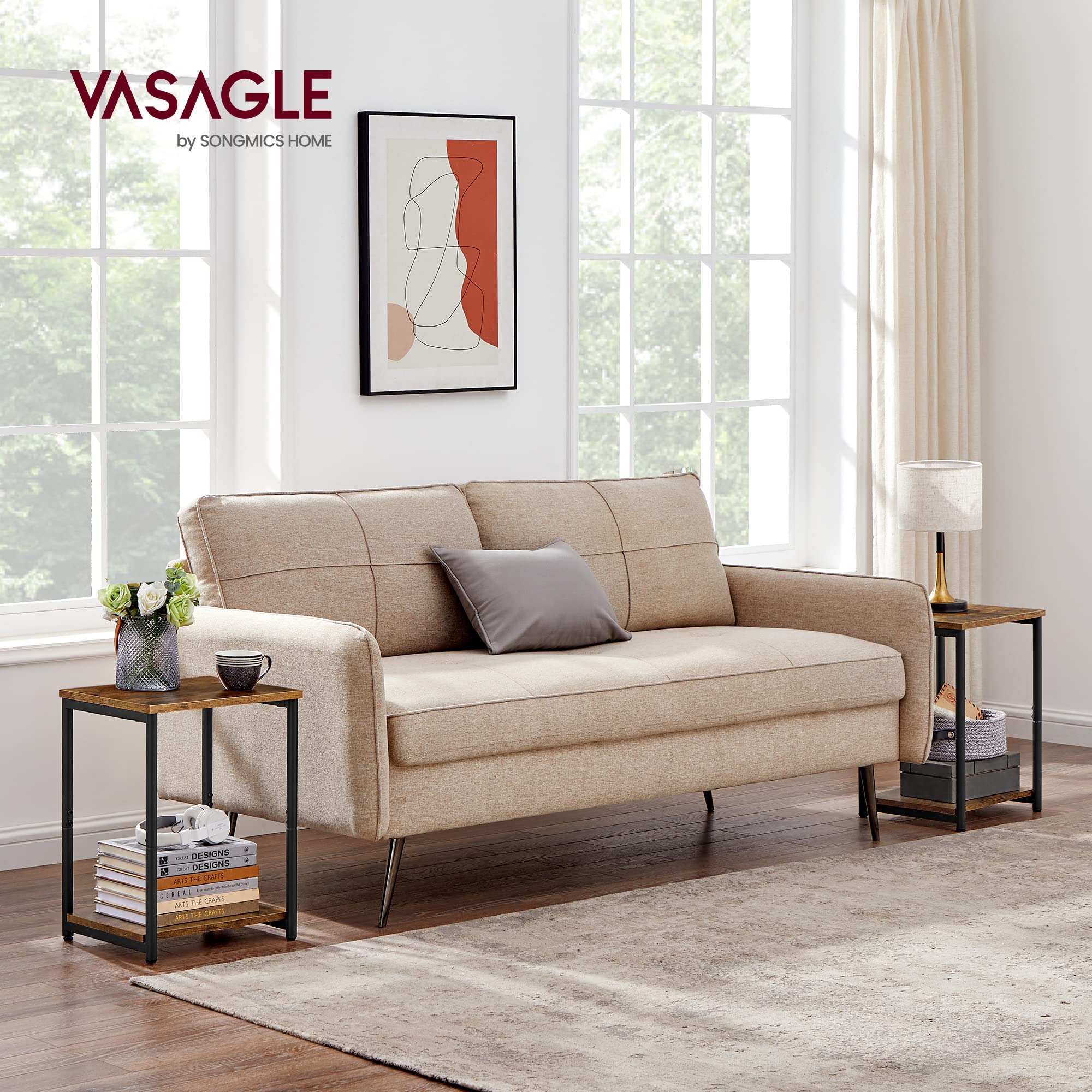VASAGLE Set of 2 Side Tables - Rustic Brown Shelves & Steel Frame | 30 x 38.5 x 50 cm 2