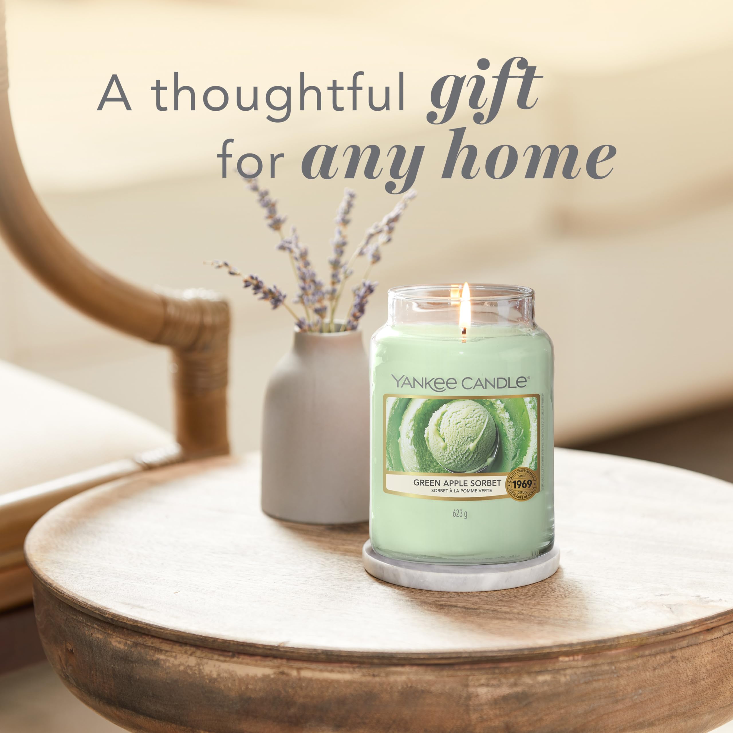 Yankee Candle Scented Candle - Green Apple Sorbet Large Jar | Up to 150 Hours Burn Time | 623g 6