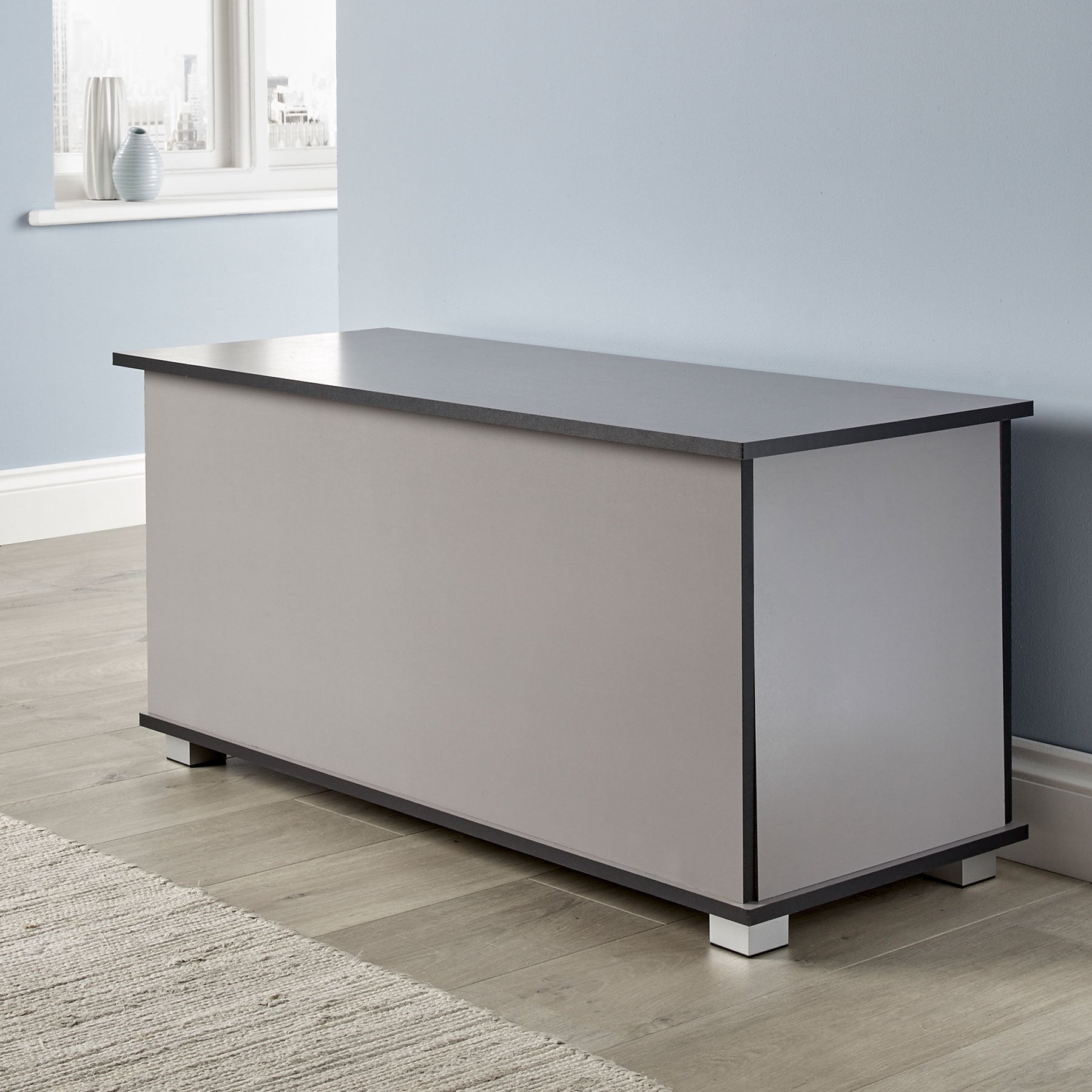 Home Source Large Wooden Storage Chest Ottoman - Grey | 100cm W x 40cm D 2
