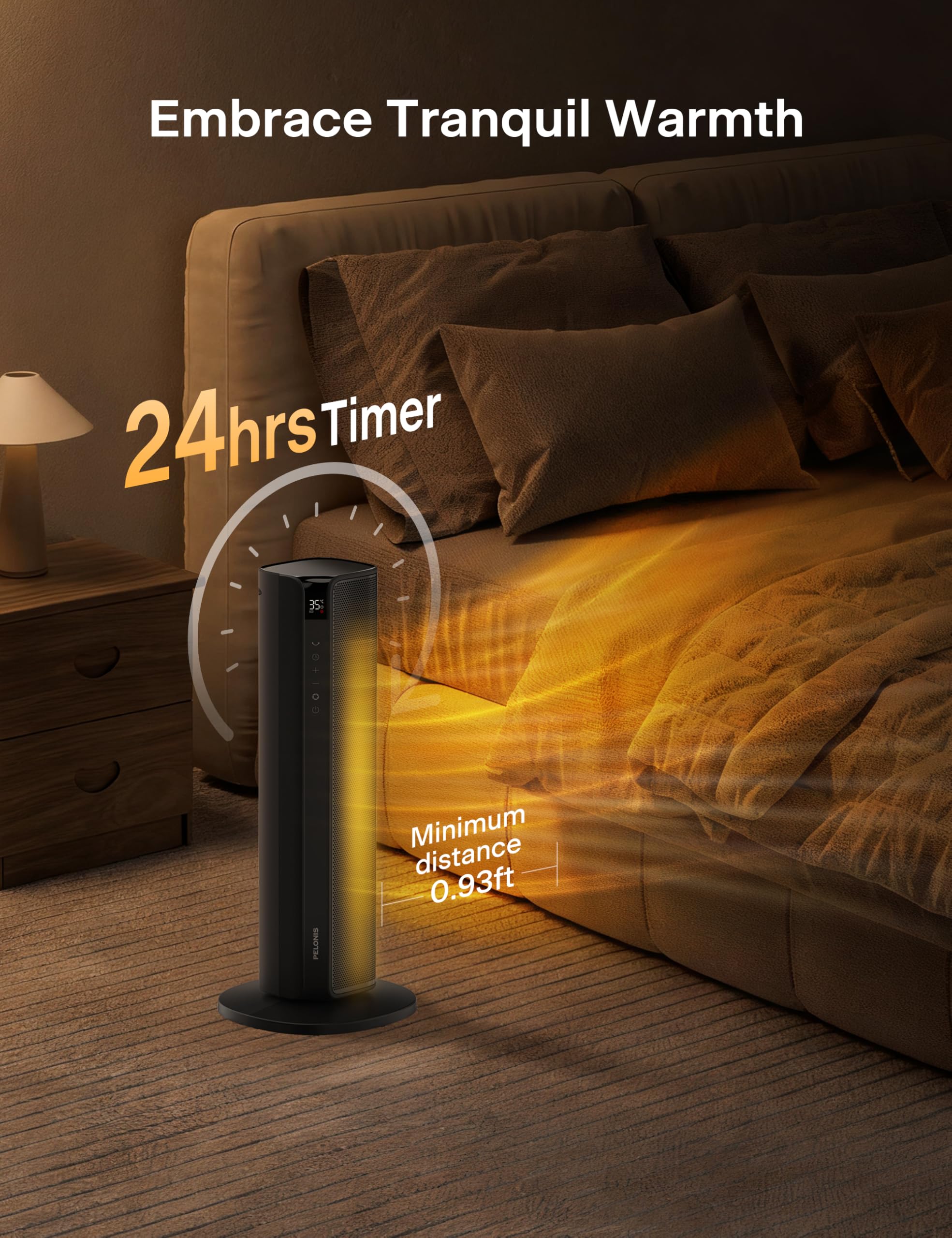 Pelonis Tower Heater Electric Fan 2000W with Remote Control | 75° Oscillation | Grey 8