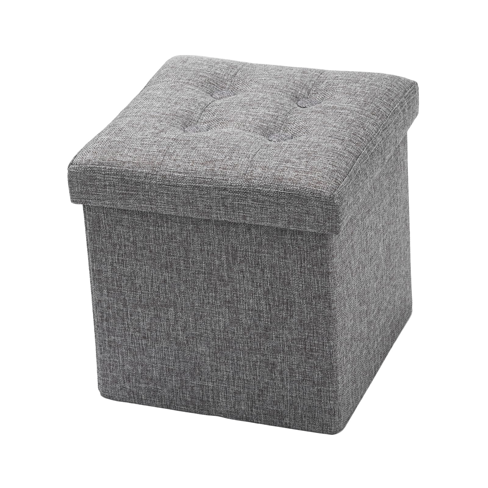 Oak & Tea Storage Ottoman Bench - Foldable, Padded Seat | Grey Linen | 30x30x30 cm 1