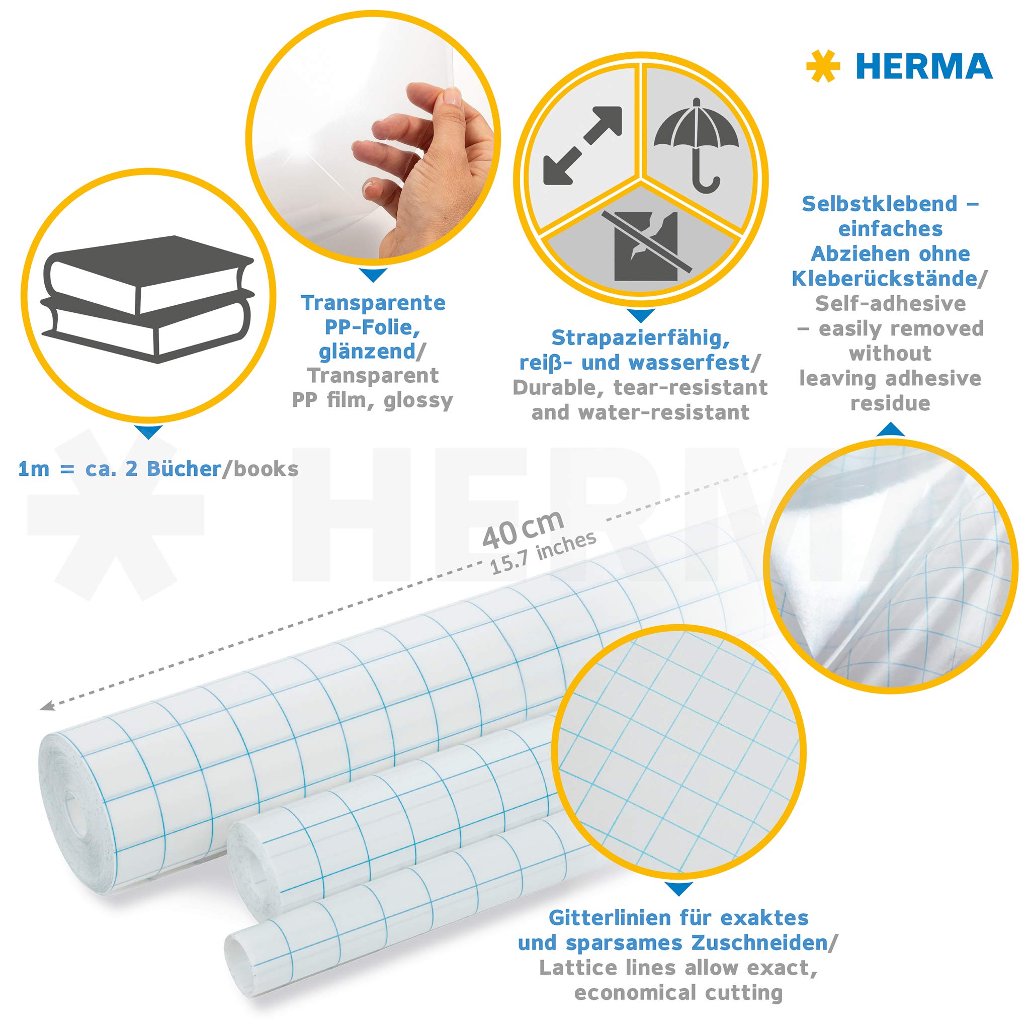 HERMA Self Adhesive Book Cover Film Roll - Clear | 1 m x 40 cm | Archive Quality Polypropylene 6