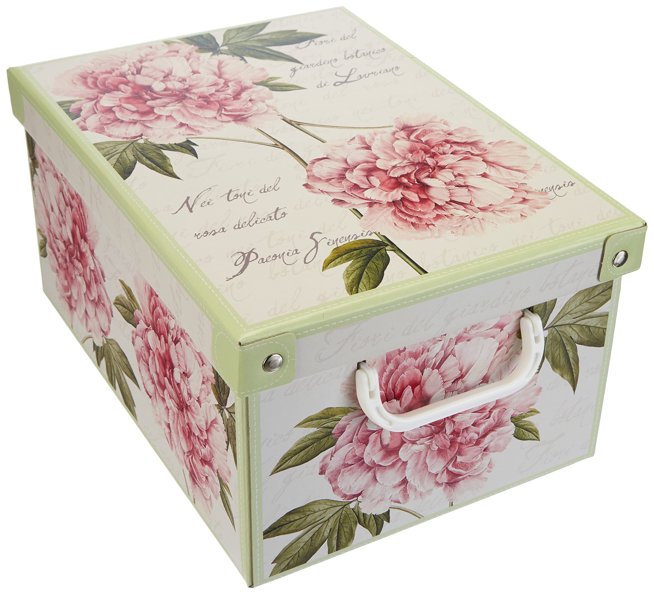 Lavatelli Kanguru Collection Midi Decorative Cardboard Storage Box with Handles | Peonies Design | 35x25x17.5 cm 1