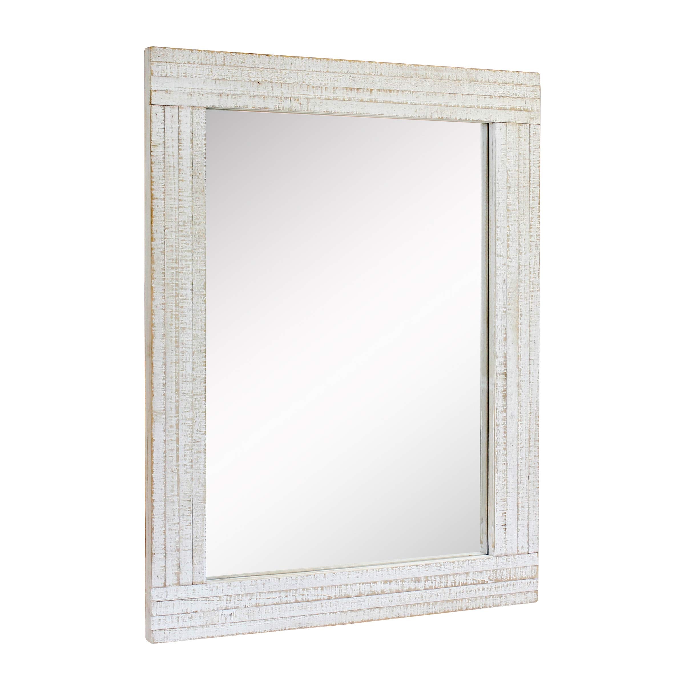 Stonebriar Rustic Rectangular Wall Mirror - Worn White Wood Frame | 24" x 18" 2