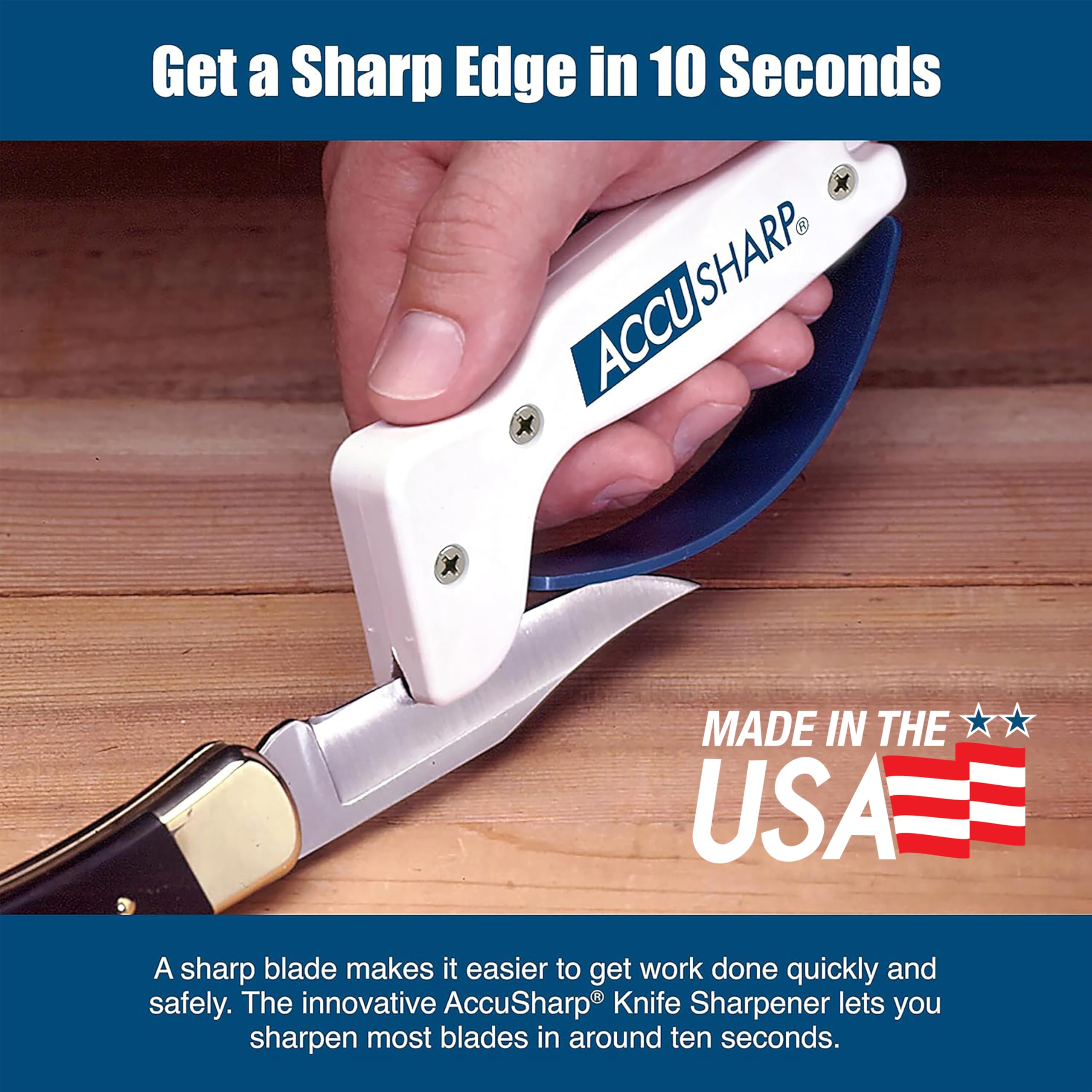 ACCUSHARP Manual Knife Sharpener - Diamond-Honed Tungsten Carbide | Blue & White 4