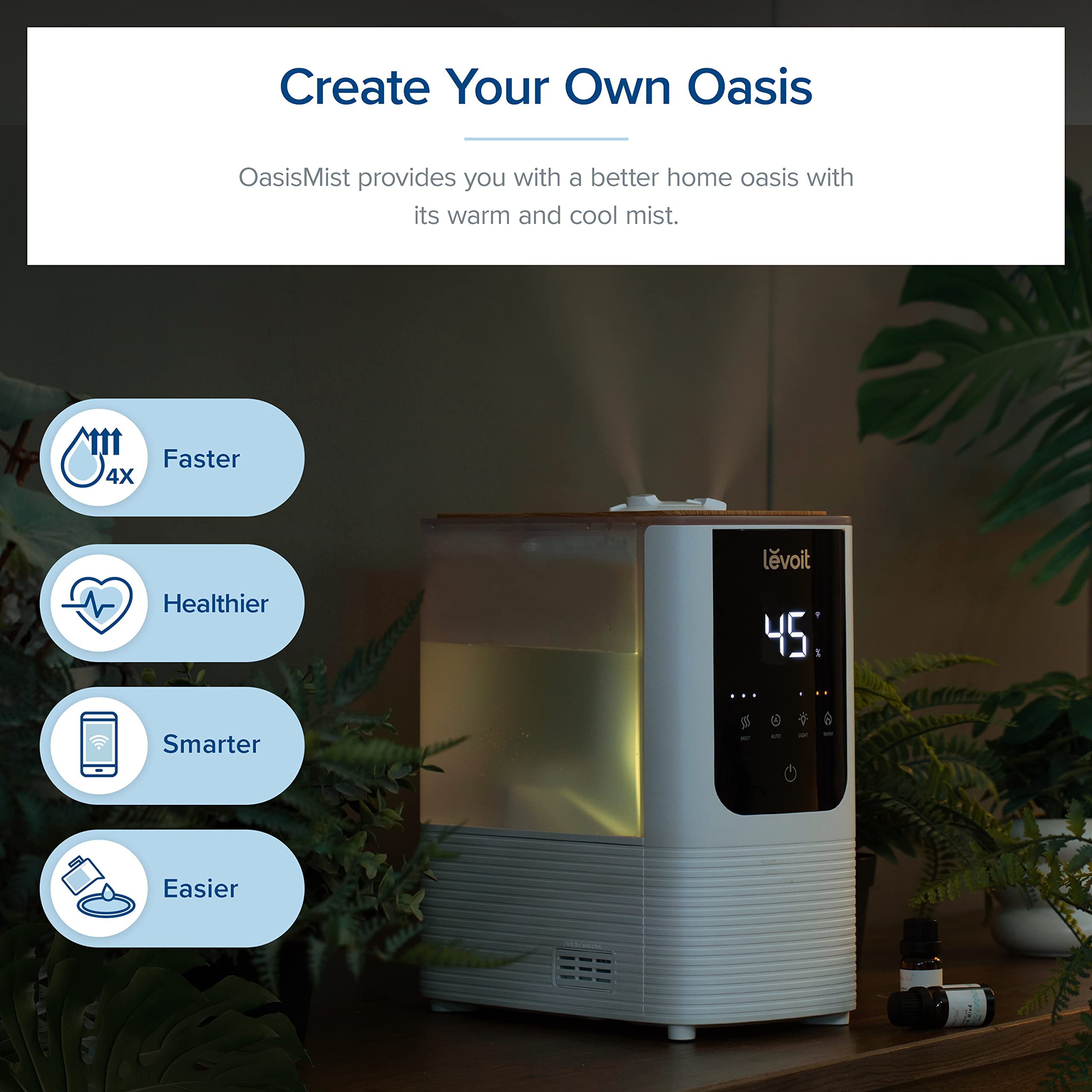 Levoit Smart Humidifier for Bedroom Home - Warm & Cool Mist, Auto Humidity, Top Fill, 26dB Quiet, Voice Control, White 2