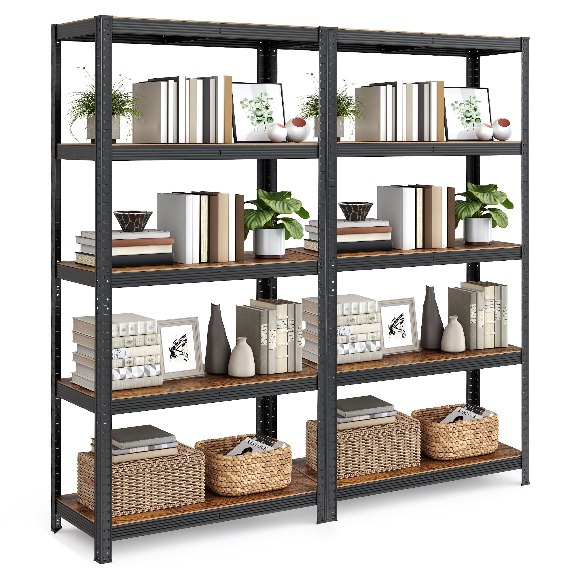 SONGMICS Set of 2 Shelving Units - 875 kg Total Capacity | Rustic Brown/Black | 40D x 90W x 180H cm