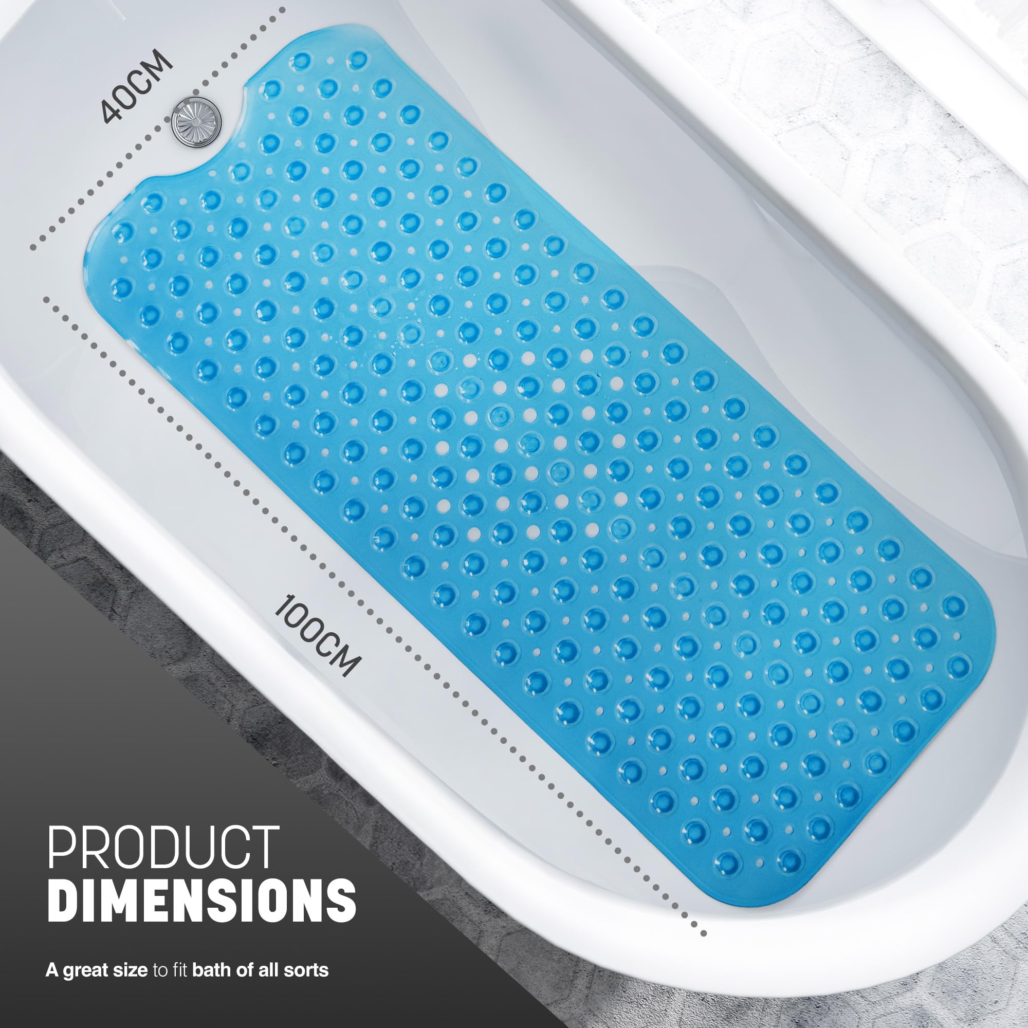 KEPLIN Premium Non-Slip Bathtub Mat - 200 Suction Cups, BPA & Latex Free, Blue, 100 x 40 cm 2