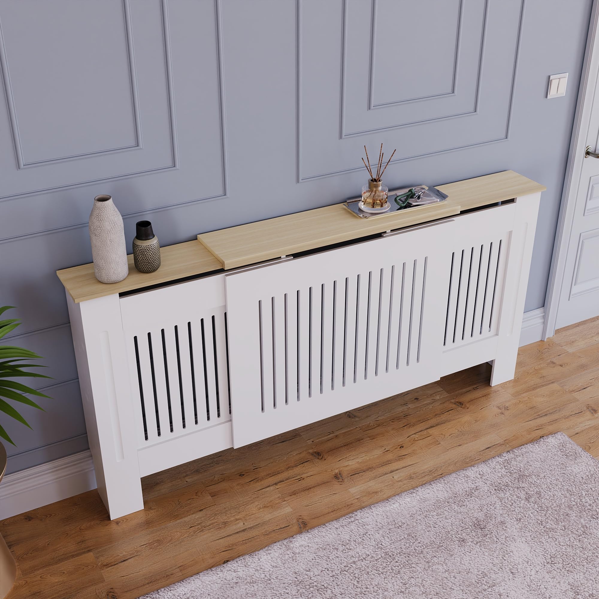 Vida Designs Arlington Radiator Cover - Adjustable White Shaker Style | Engineered Wood 7