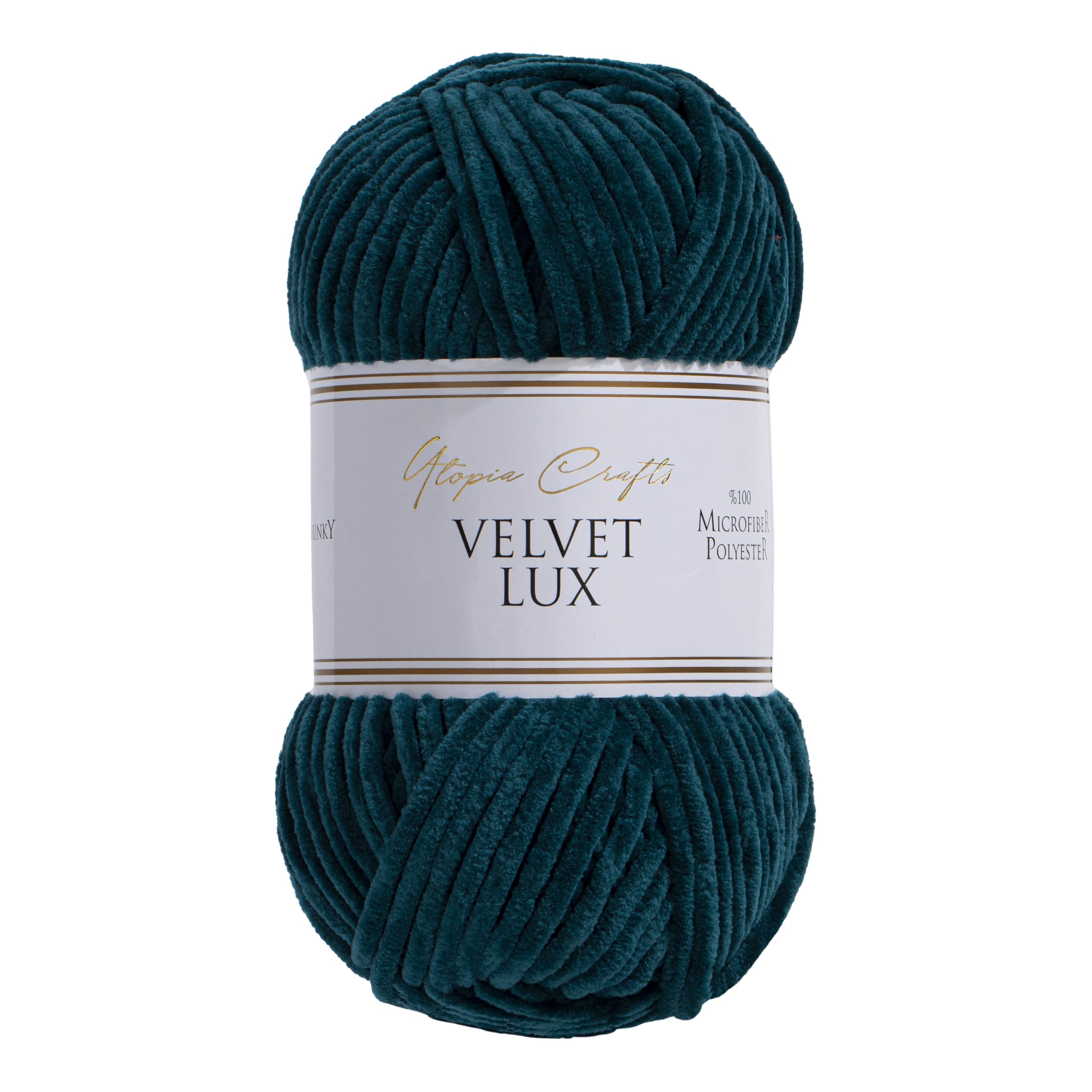 Utopia Crafts Velvet Lux Chenille Yarn - Super Soft Chunky Polyester for Knitting & Crochet | 100g Petrol Green 1