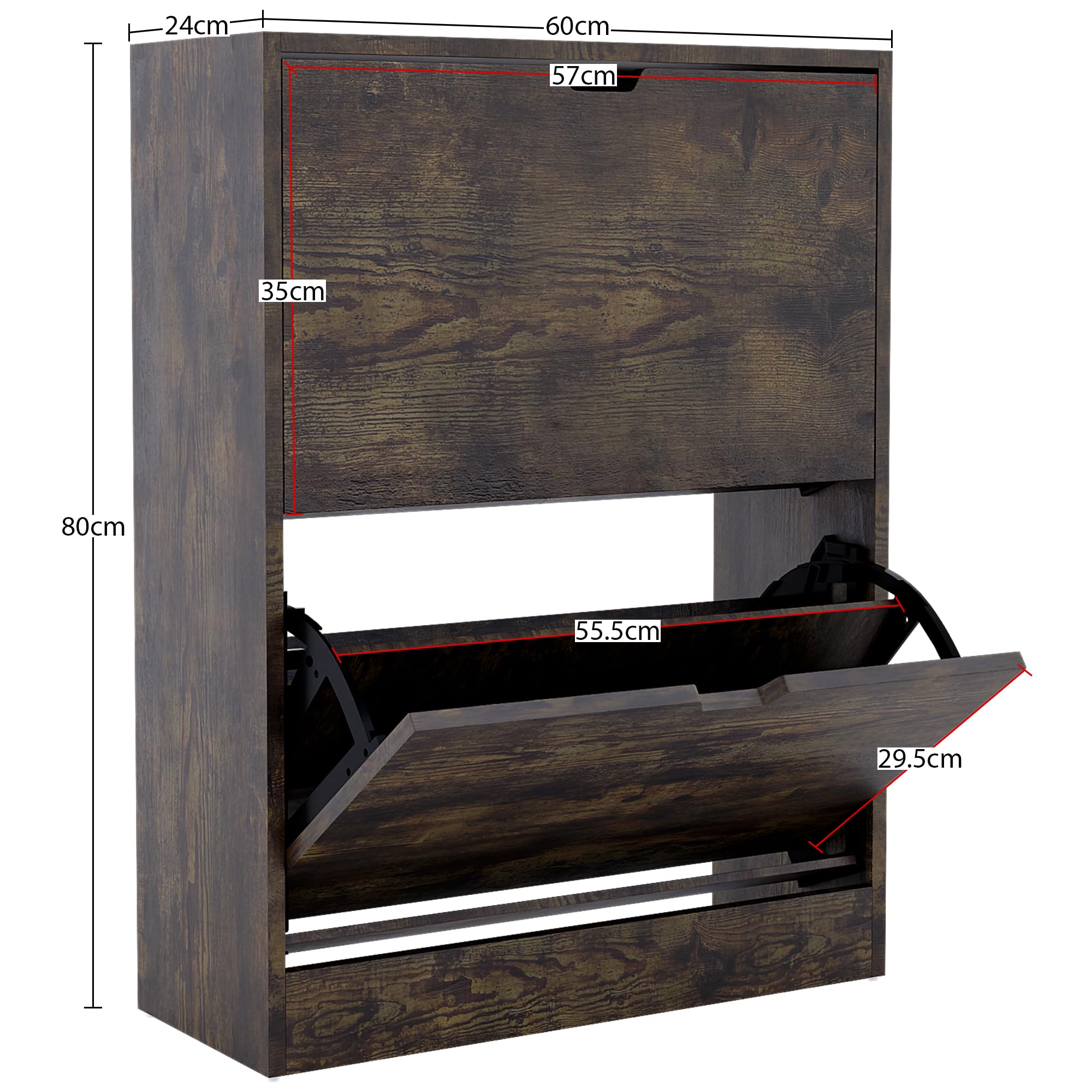 Vida Designs Wooden Shoe Cabinet - 2 Flip Drawers | Space-Saving Slim Design | Dark Wood 2