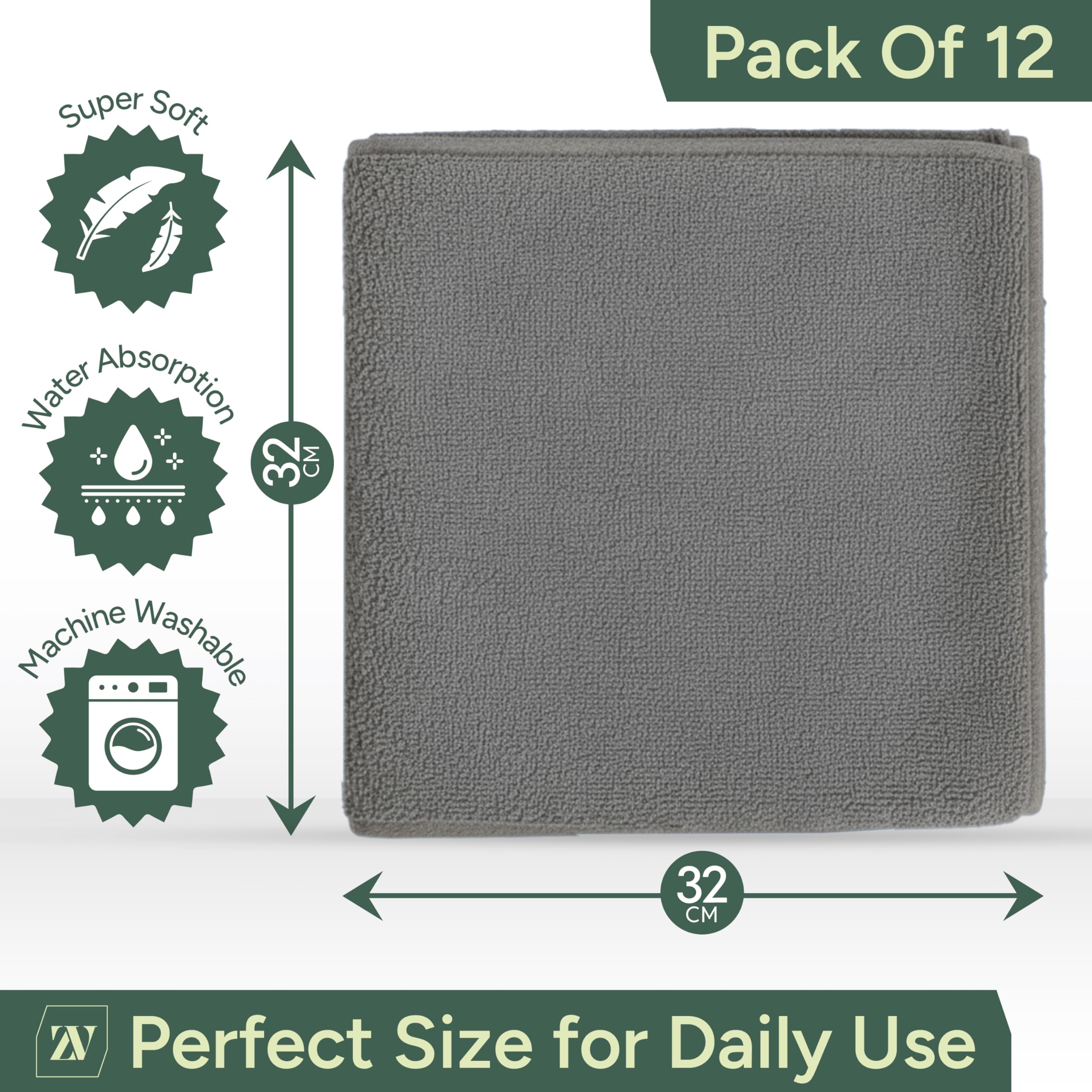 Zuvo Microfiber Cleaning Cloths - Pack of 12 | 32x32 cm | Highly Absorbent & Lint-Free 2