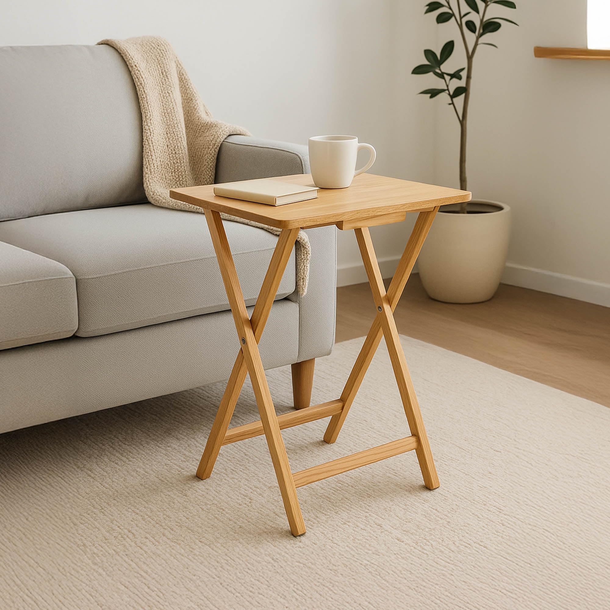 Home Vida Folding Snack Table - Pine Wood | Natural Finish | Foldable Design 2