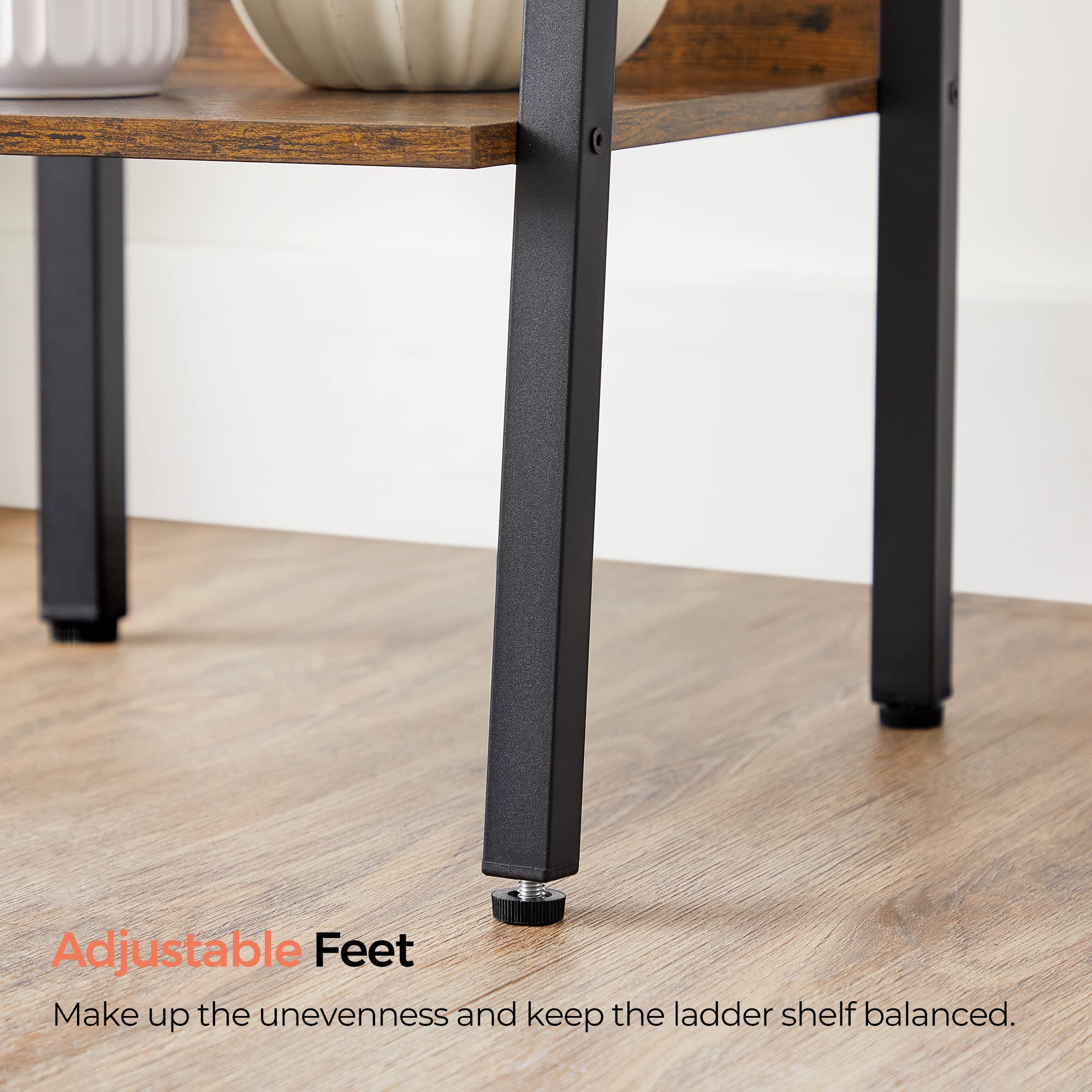 VASAGLE 4-Tier Ladder Shelf Bookcase - Industrial Rustic Brown & Black | Steel Frame | 10kg Max Load 8