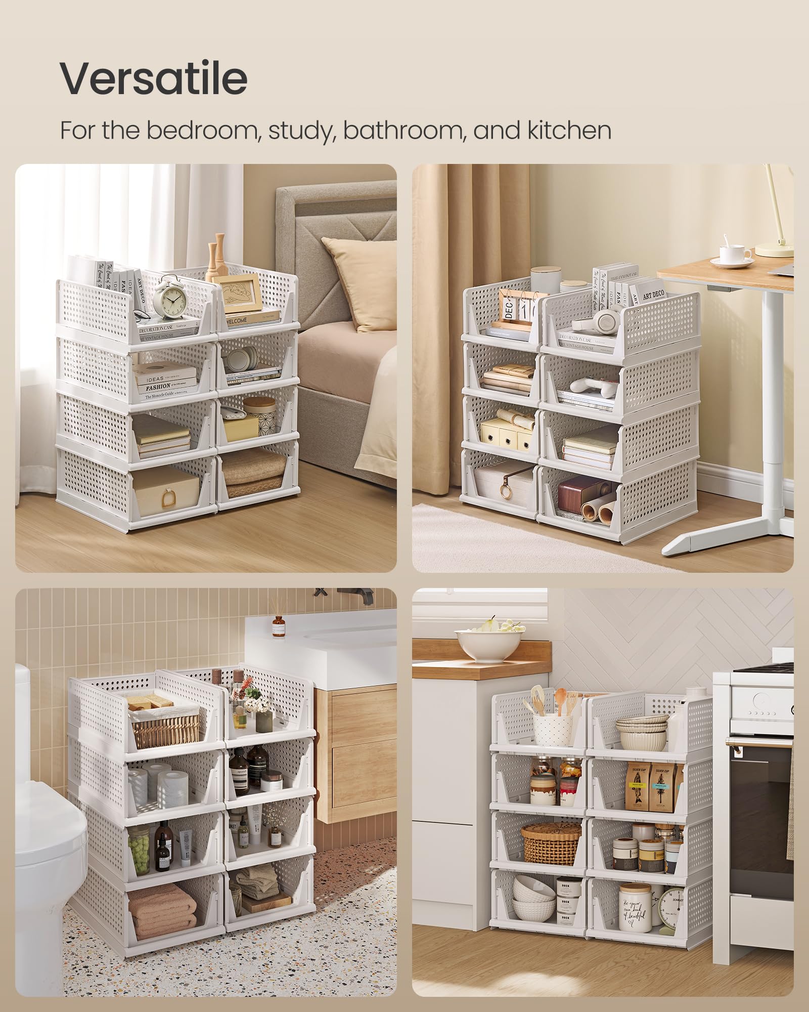 SONGMICS Stackable Wardrobe Storage - Set of 8 Foldable Closet Organisers | PP Plastic | White 6