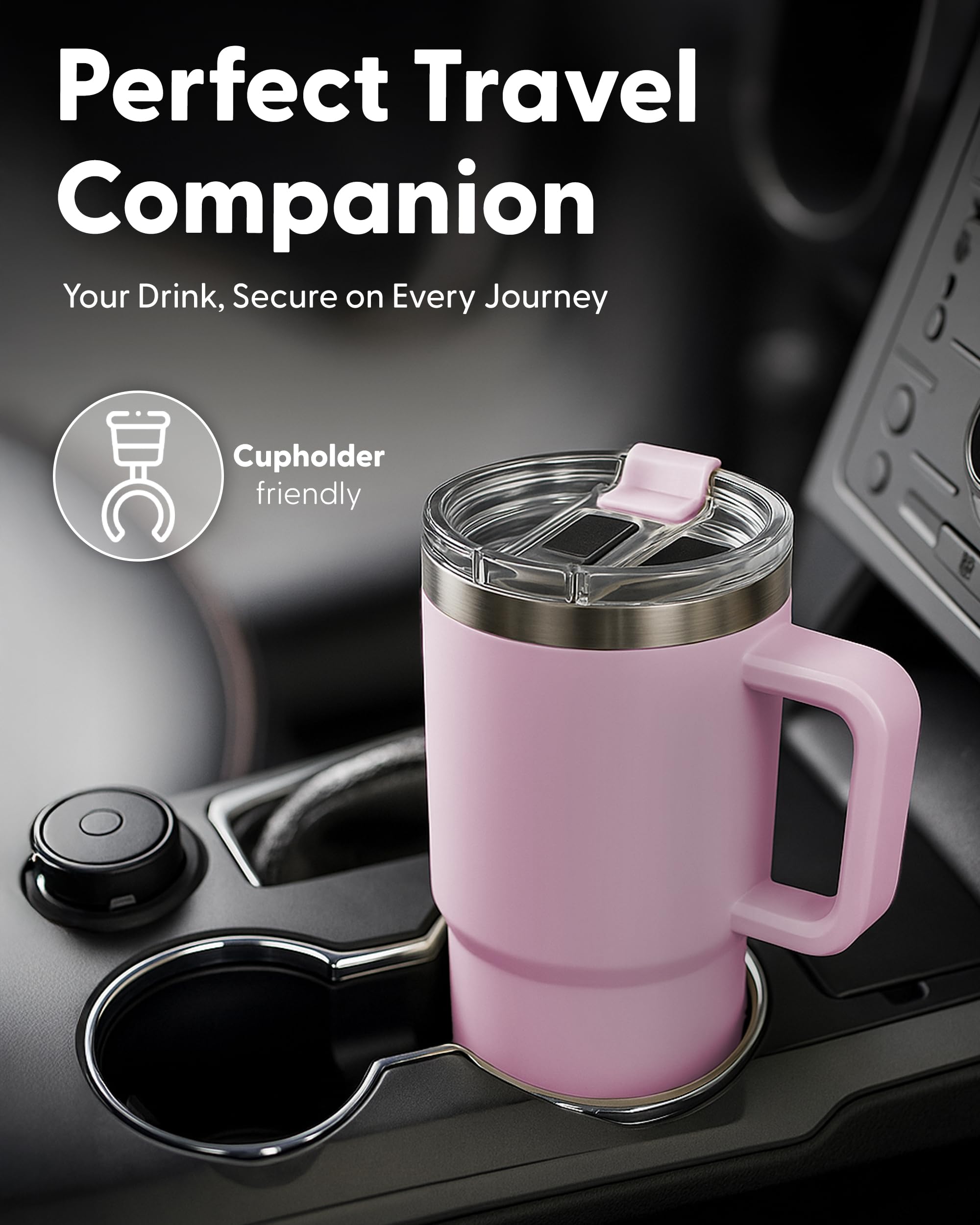 KEPLIN 40 oz / 1200 ml Insulated Travel Tumbler - Double Wall Stainless Steel | Cream Pink 8