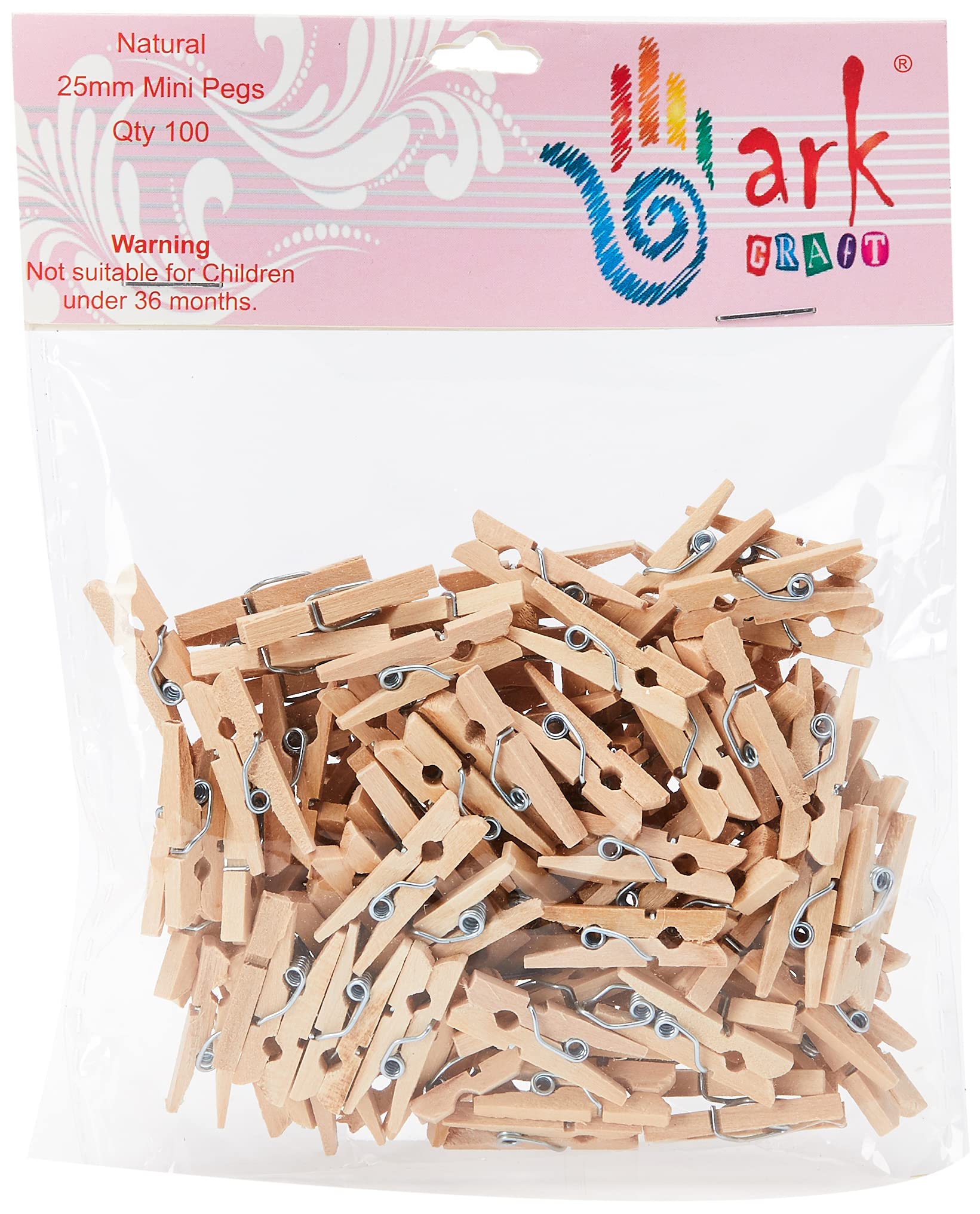 ARK Mini Wooden Craft Pegs - Natural Finish | 100 Pack | 25mm Size 1