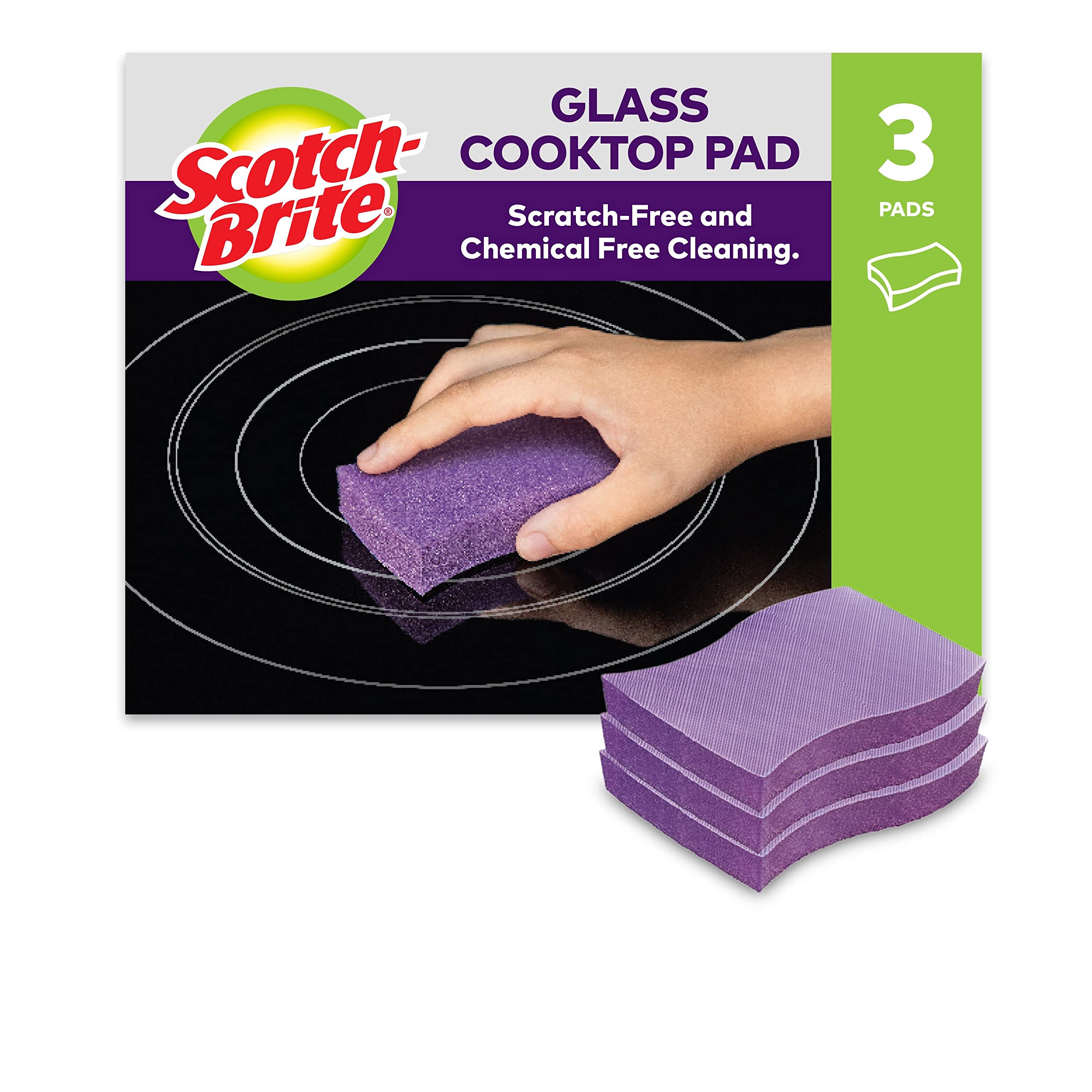 Scotch-Brite Glass Cooktop Pads - Chemical-Free Cleaning for Burnt-On Messes | 3 Pieces 1