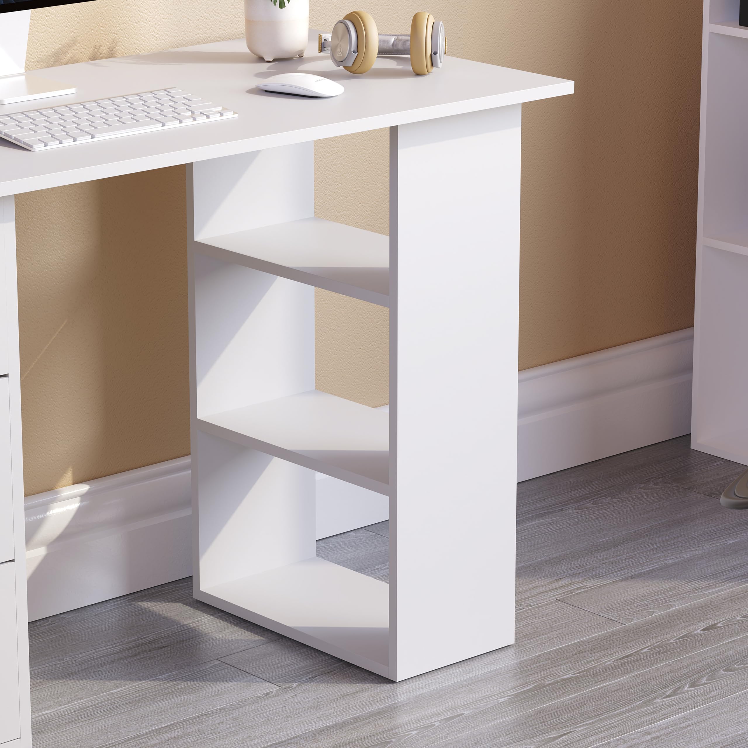 Vida Designs Mason Computer Desk with 3 Drawers and Shelves | 120cm Wide | White 5