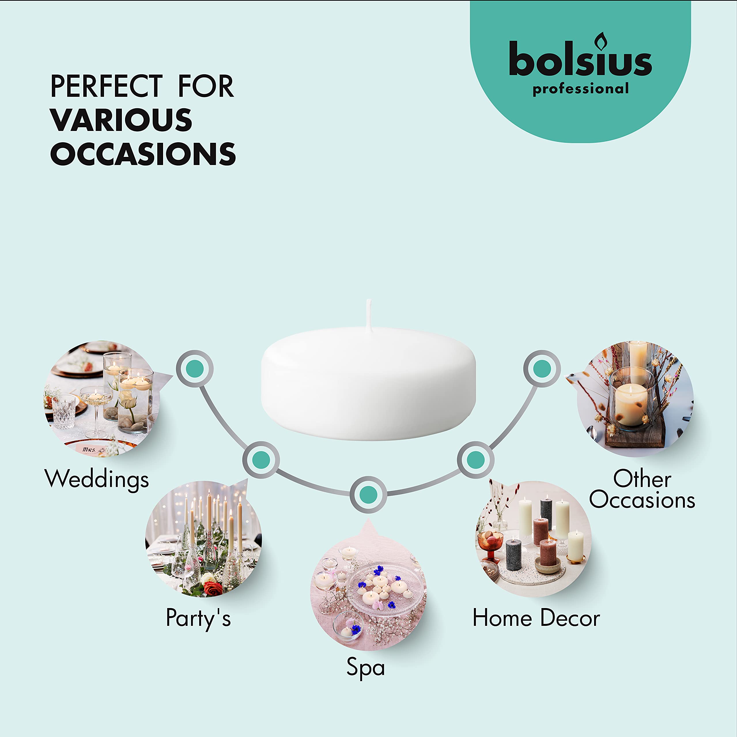 BOLSIUS Maxi Floating Candles - White, 12 Pieces | Ø 7.6 cm | 8 Hour Burn Time 5
