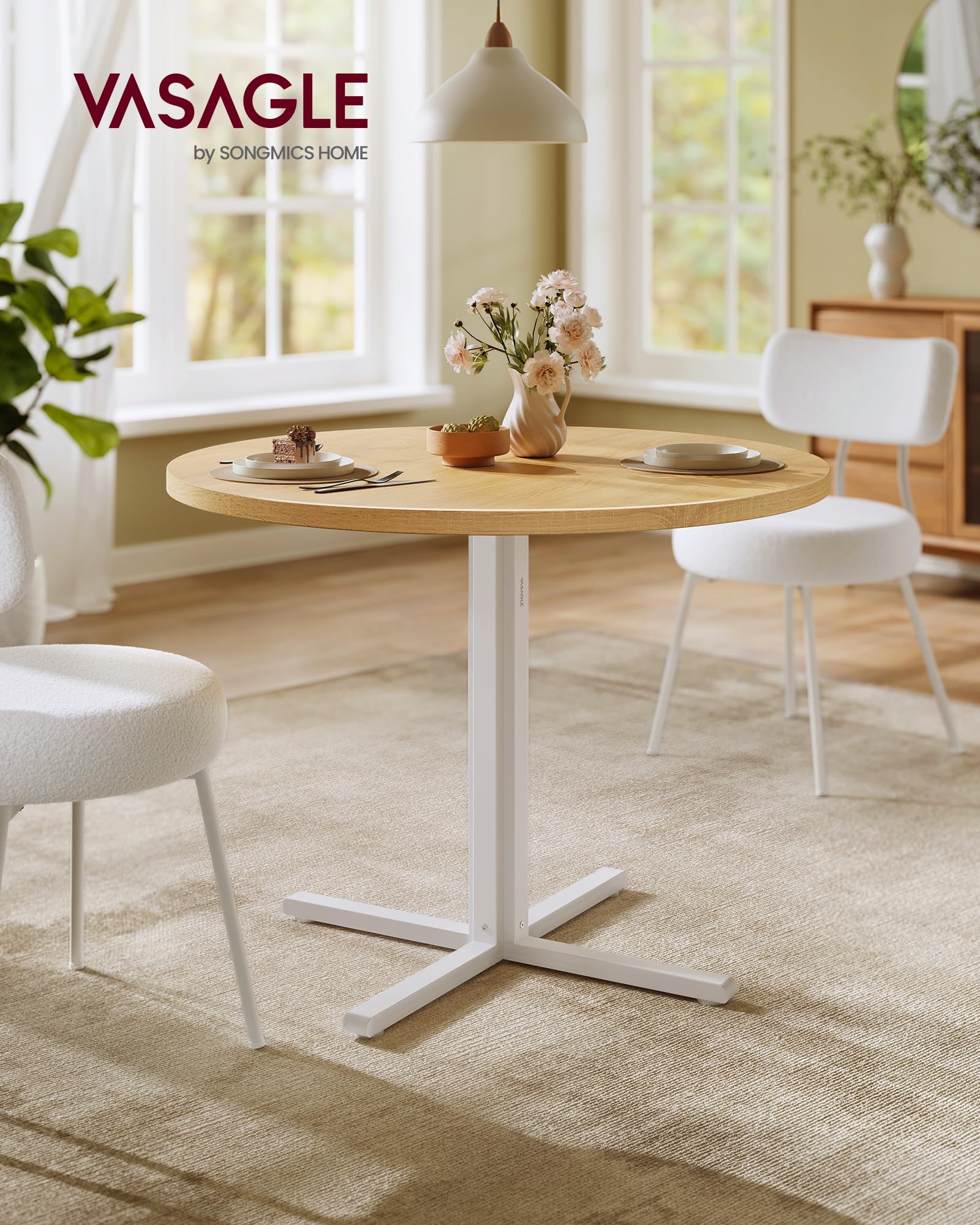 VASAGLE Round Dining Table - Modern Farmhouse Style | Seats 2-4 People | 80cm Diameter