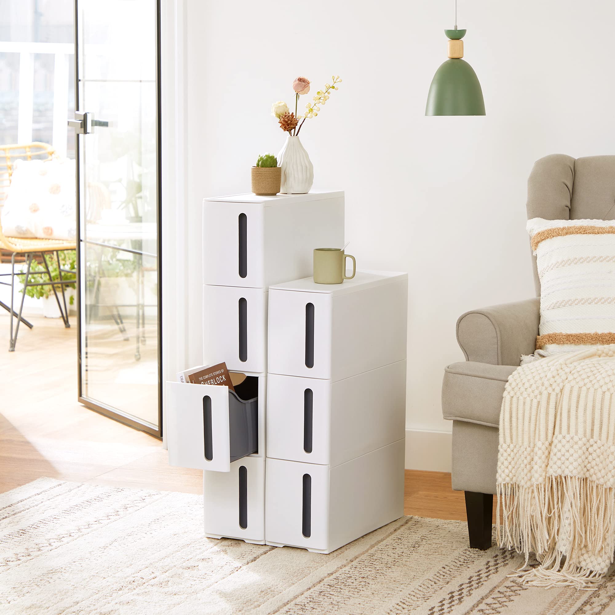 SONGMICS Narrow Kitchen Storage Cart - 4 Tier Plastic Drawers | Mobile | White + Grey 8