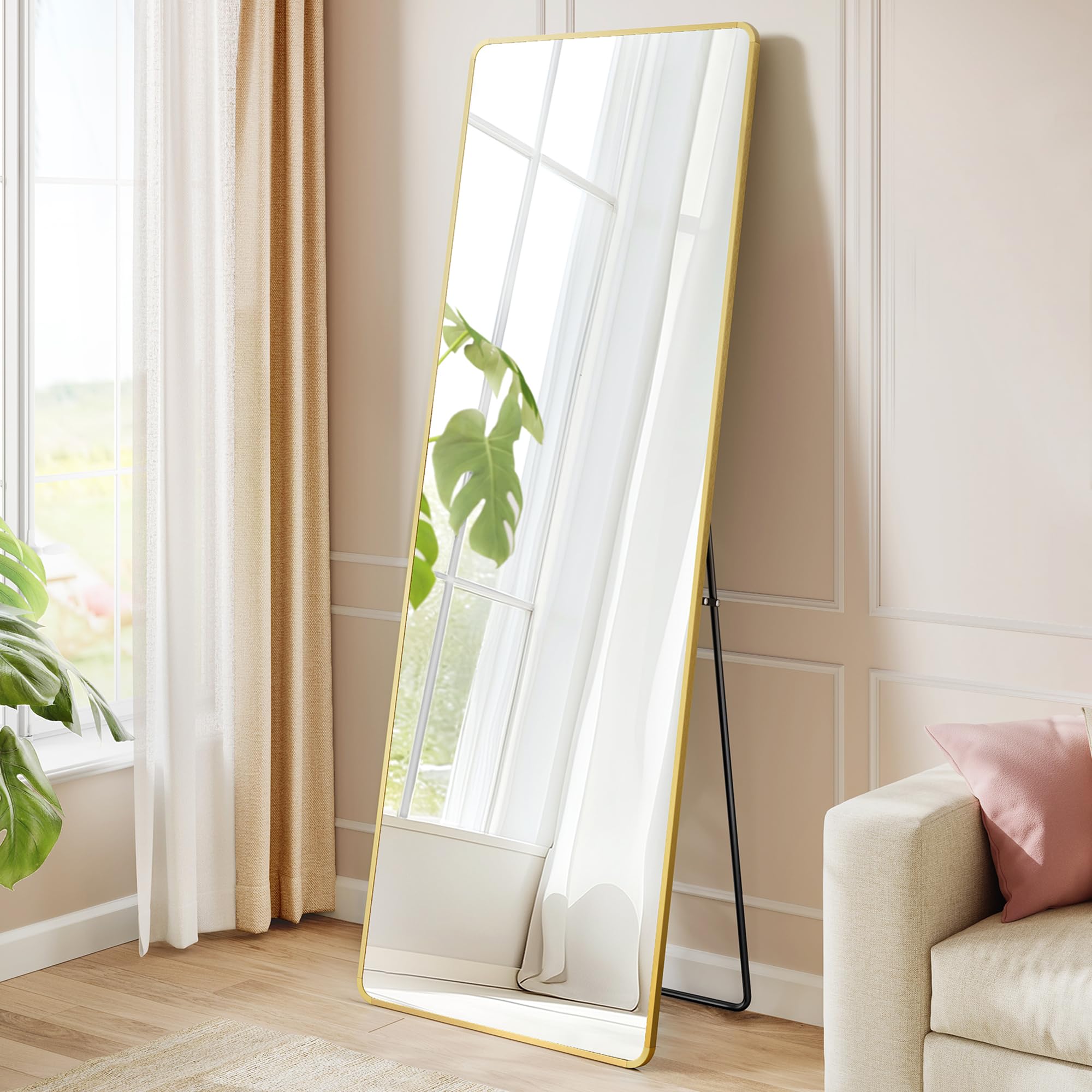 SONGMICS Full Length Floor Mirror - 160 x 50 cm | Pale Gold Aluminium Frame | Shatterproof