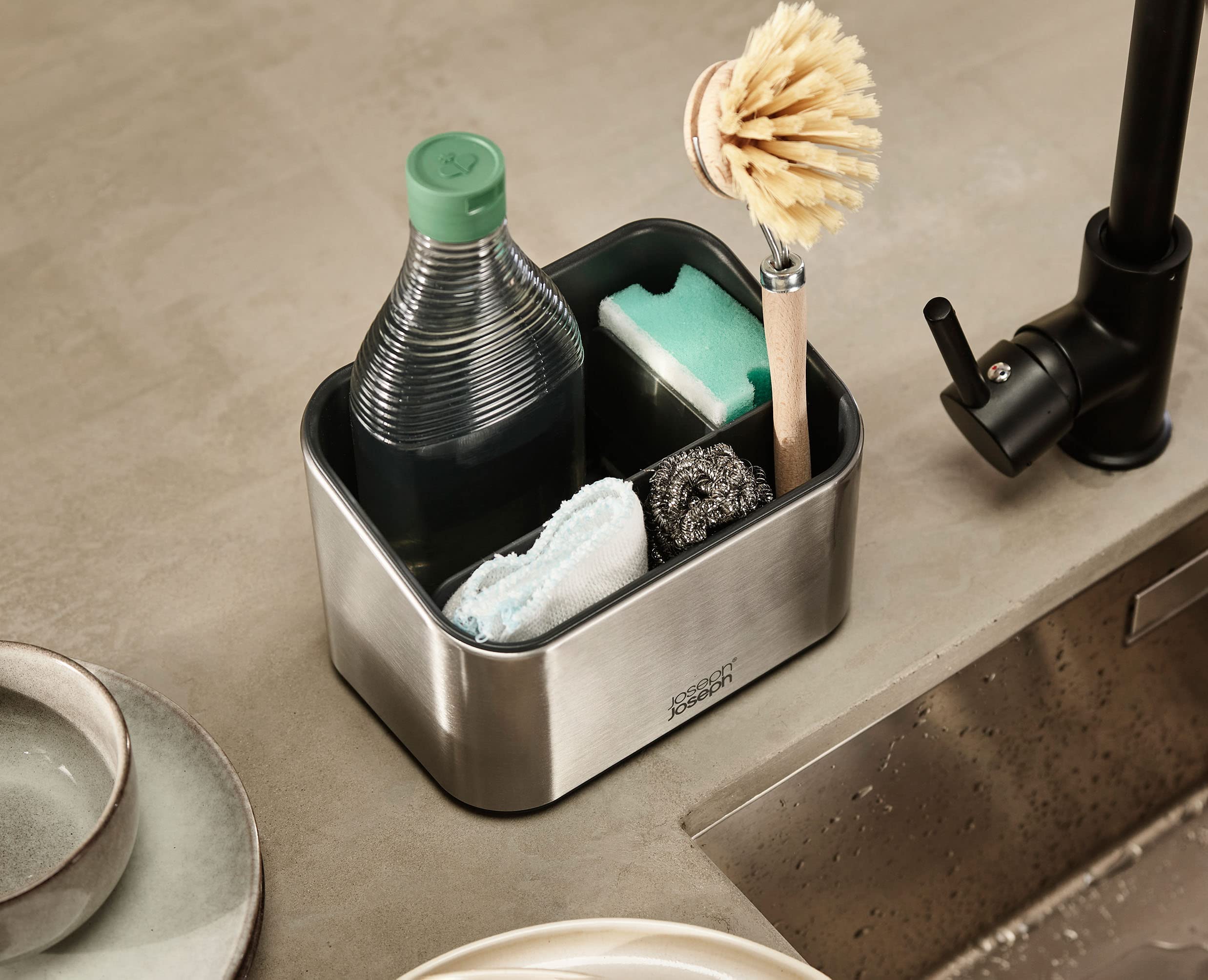 Joseph Joseph Surface Tiered Sink Tidy Caddy - Stainless Steel Organiser | Grey | Rust Resistant 5