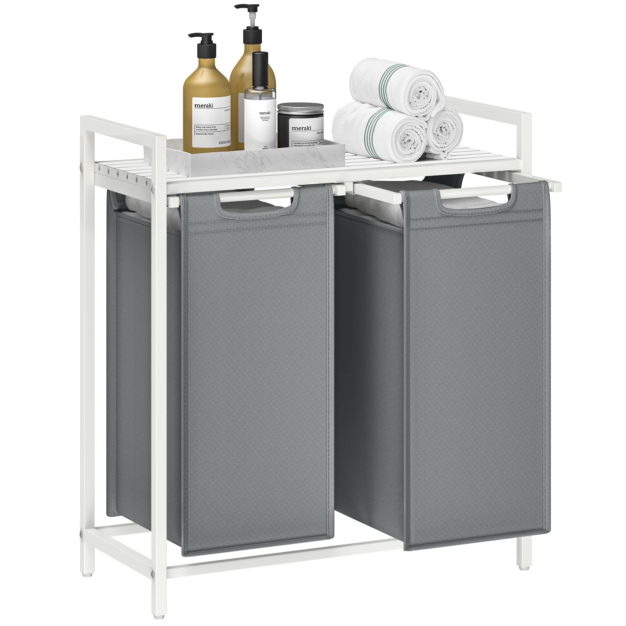 VASAGLE Laundry Basket - 2-Compartment Hamper with Shelf | 92 L Capacity | White & Light Grey 1