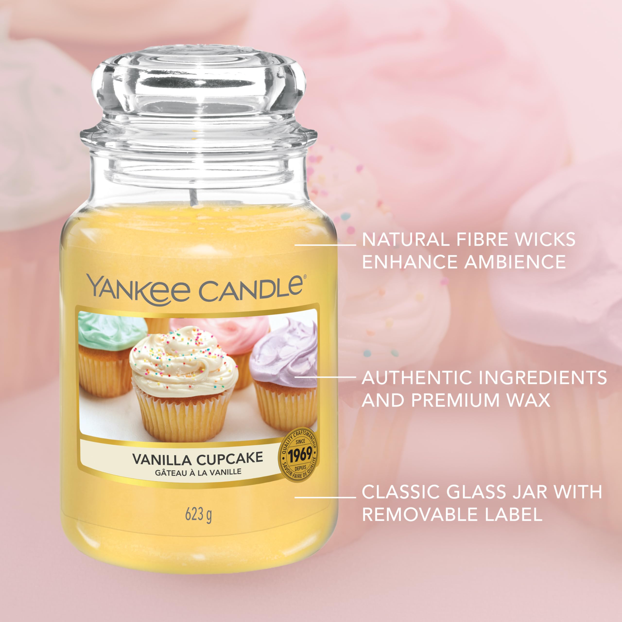 Yankee Candle Vanilla Cupcake Large Jar Scented Candle | Up to 150 Hours Burn Time | 620g 4