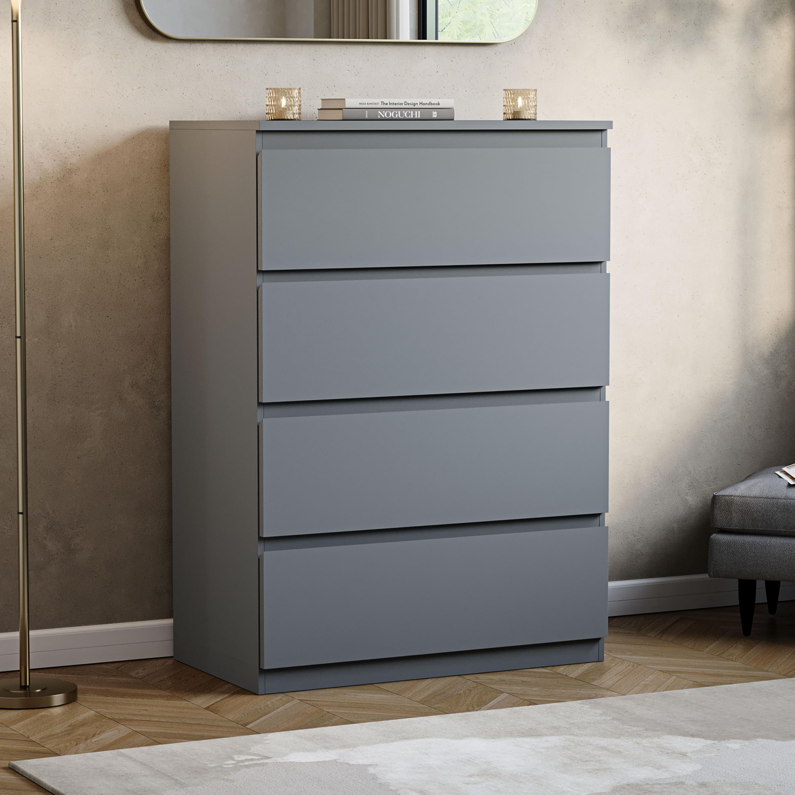 Vida Designs Denver 4 Drawer Chest of Drawers | 70W x 40D x 96H cm | Grey Engineered Wood 1