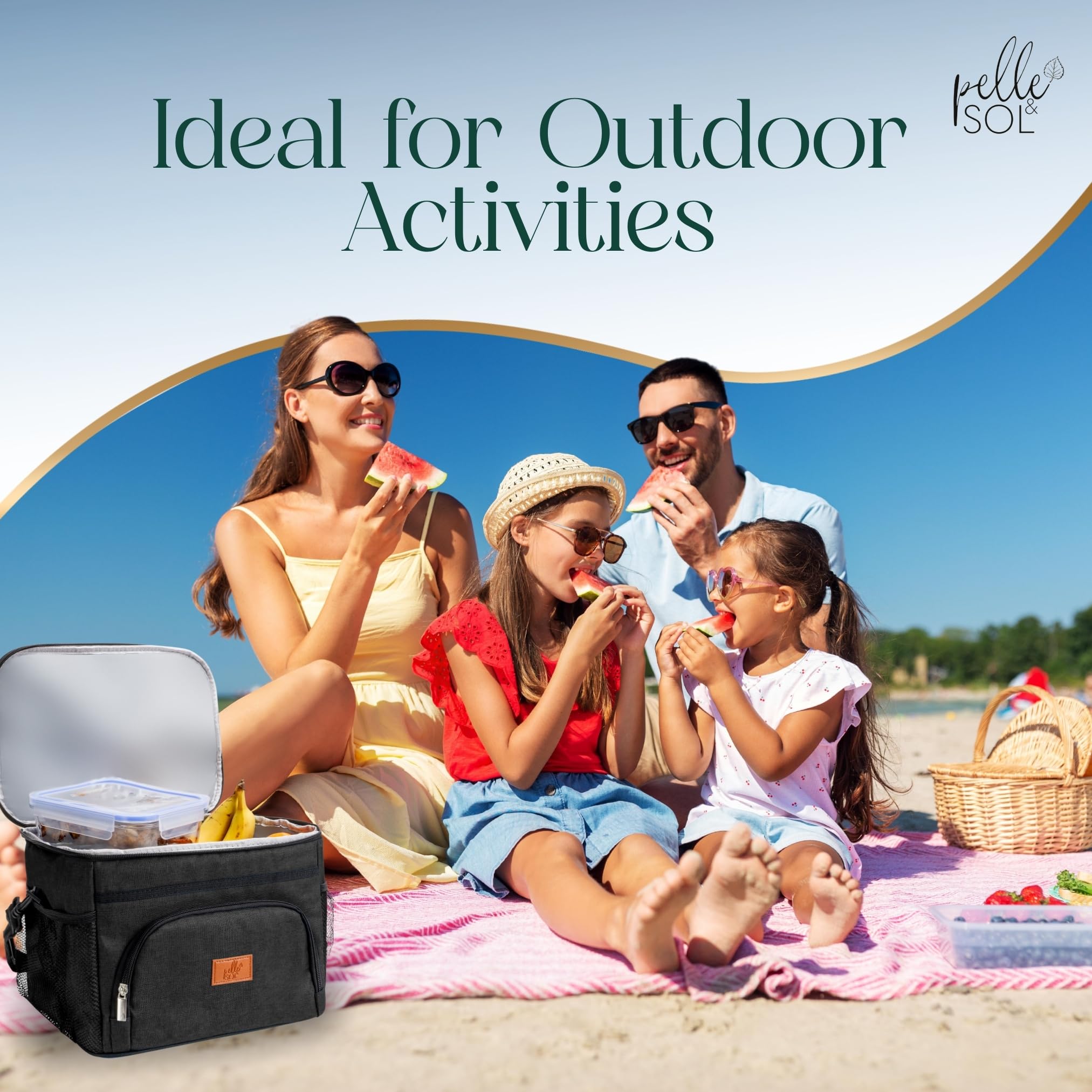 Pelle & Sol 15L Insulated Lunch Bag - Cooler Tote with Strap | Oxford Fabric | Black 4