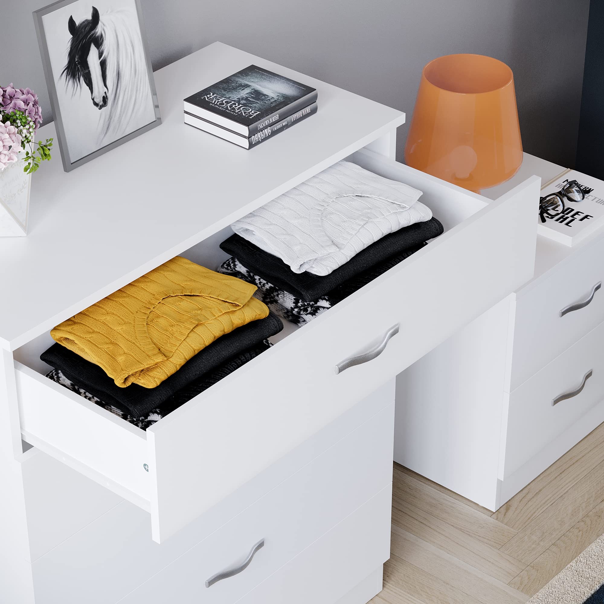 Vida Designs Riano 5 Drawer Chest of Drawers - White | Engineered Wood | 75W x 36D cm 5