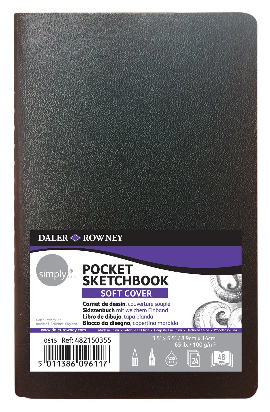 Daler Rowney Simply Pocket Sketchbook Soft Cover | 100gsm Paper | 3.5 x 5.5-Inch 1