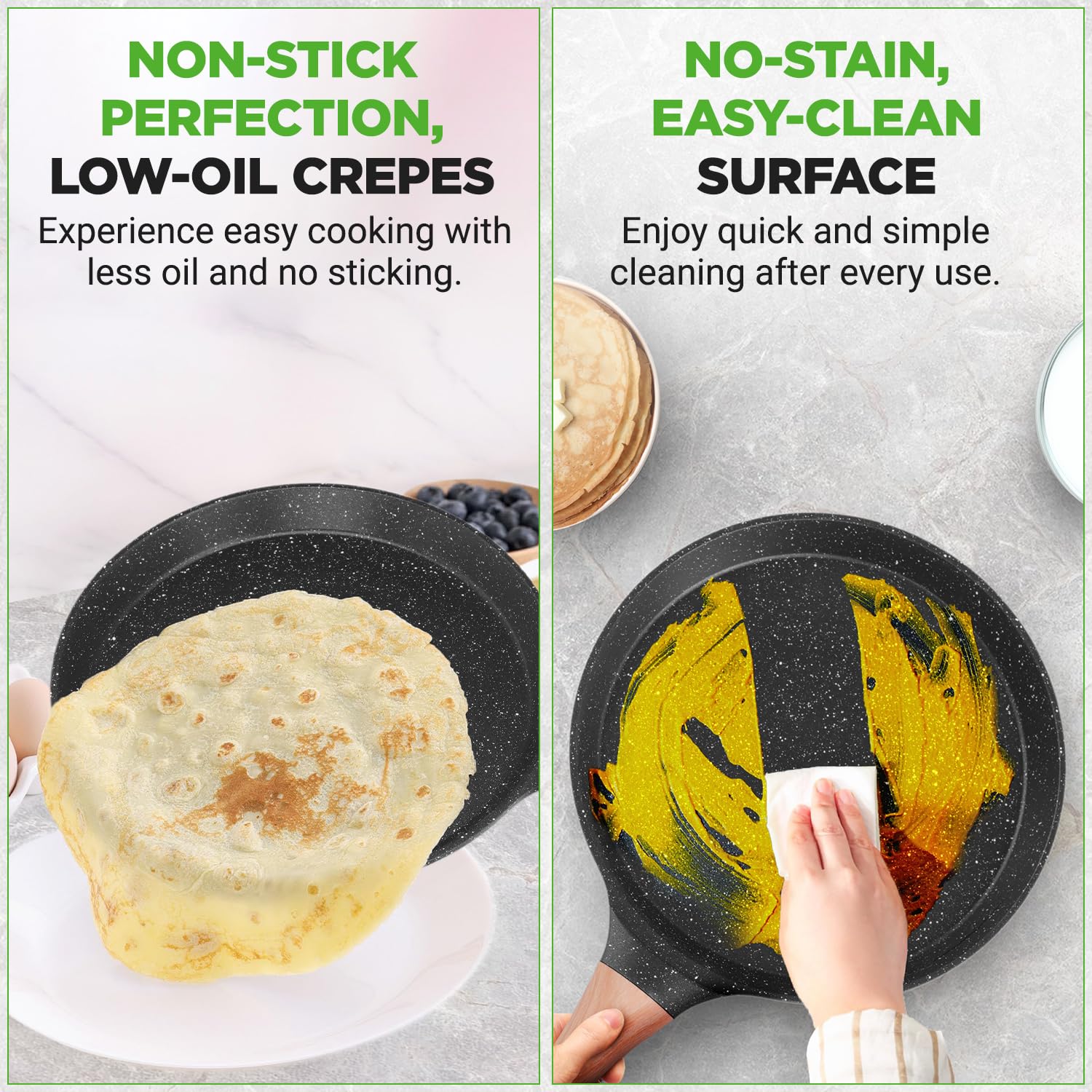 Nutrichef Non-Stick Crepe Pan 24cm Marble Coated with Wooden Spreader | Induction Base | PFOA/PFOS Free 6
