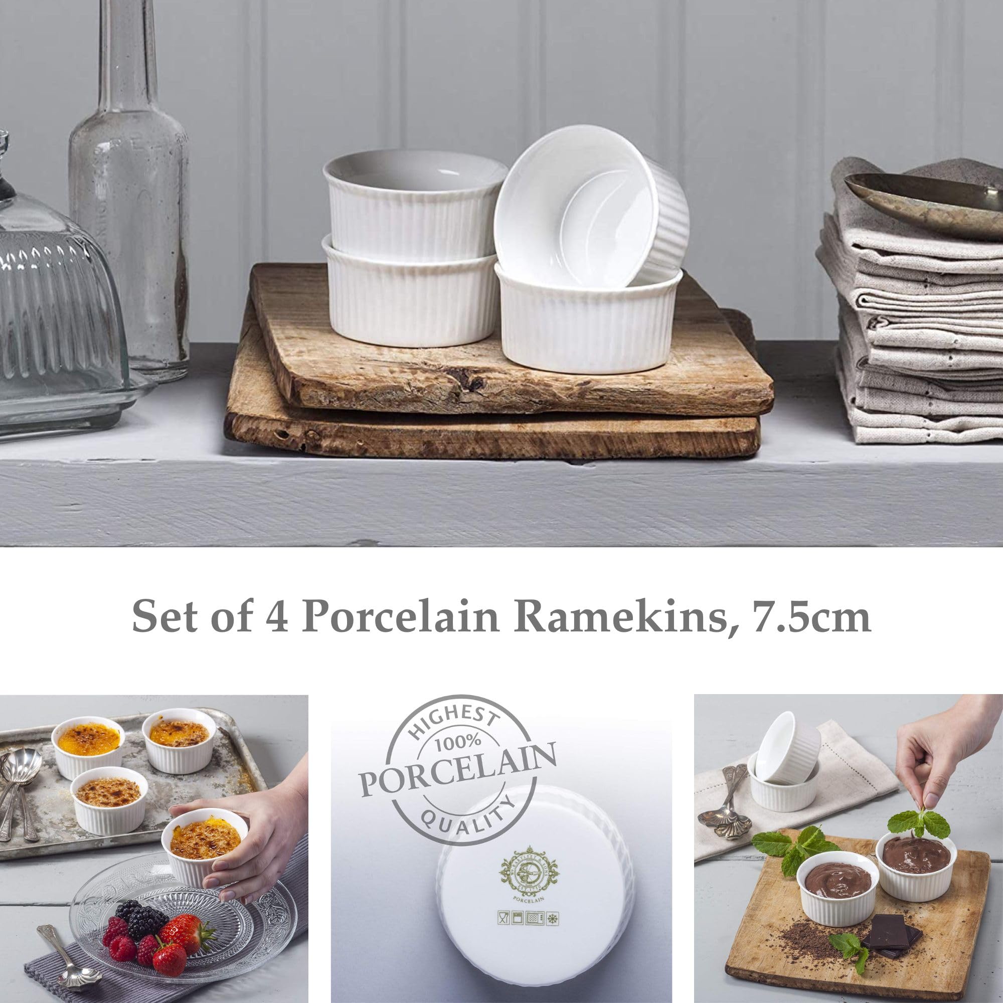 WM Bartleet & Sons 1750 Traditional Porcelain Ramekins Set of 4 - 7.5cm Diameter, 75ml | Oven, Freezer Safe 2