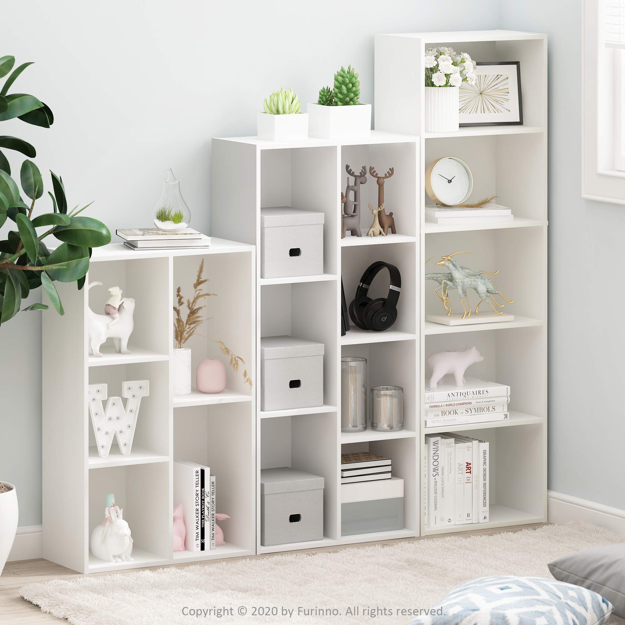 Furinno Luder 5-Tier Bookcase - White, Space Saving, Freestanding Storage Organizer | Engineered Wood 2