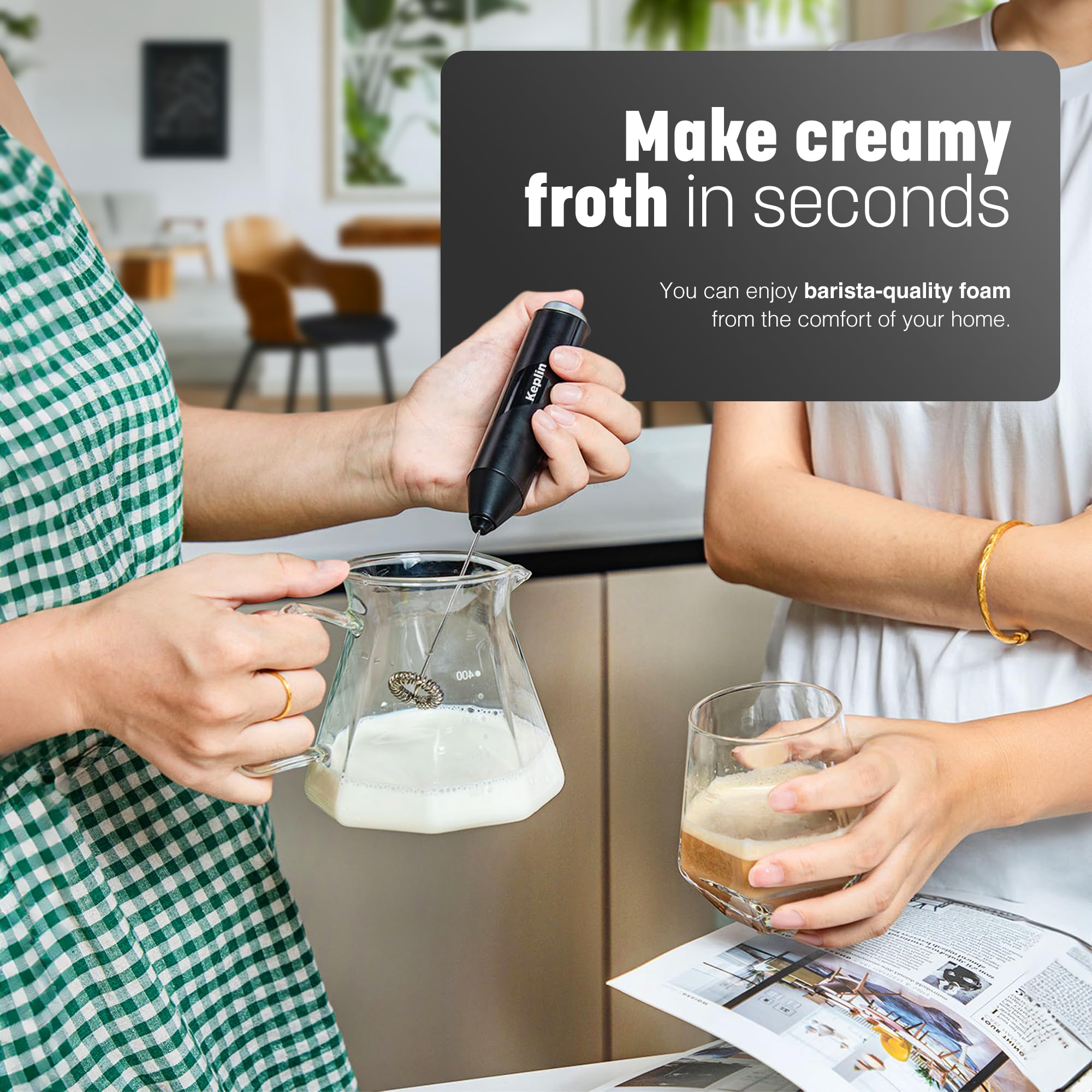 KEPLIN Handheld Milk Frother - Stainless Steel Electric Whisk | Portable | Black 4