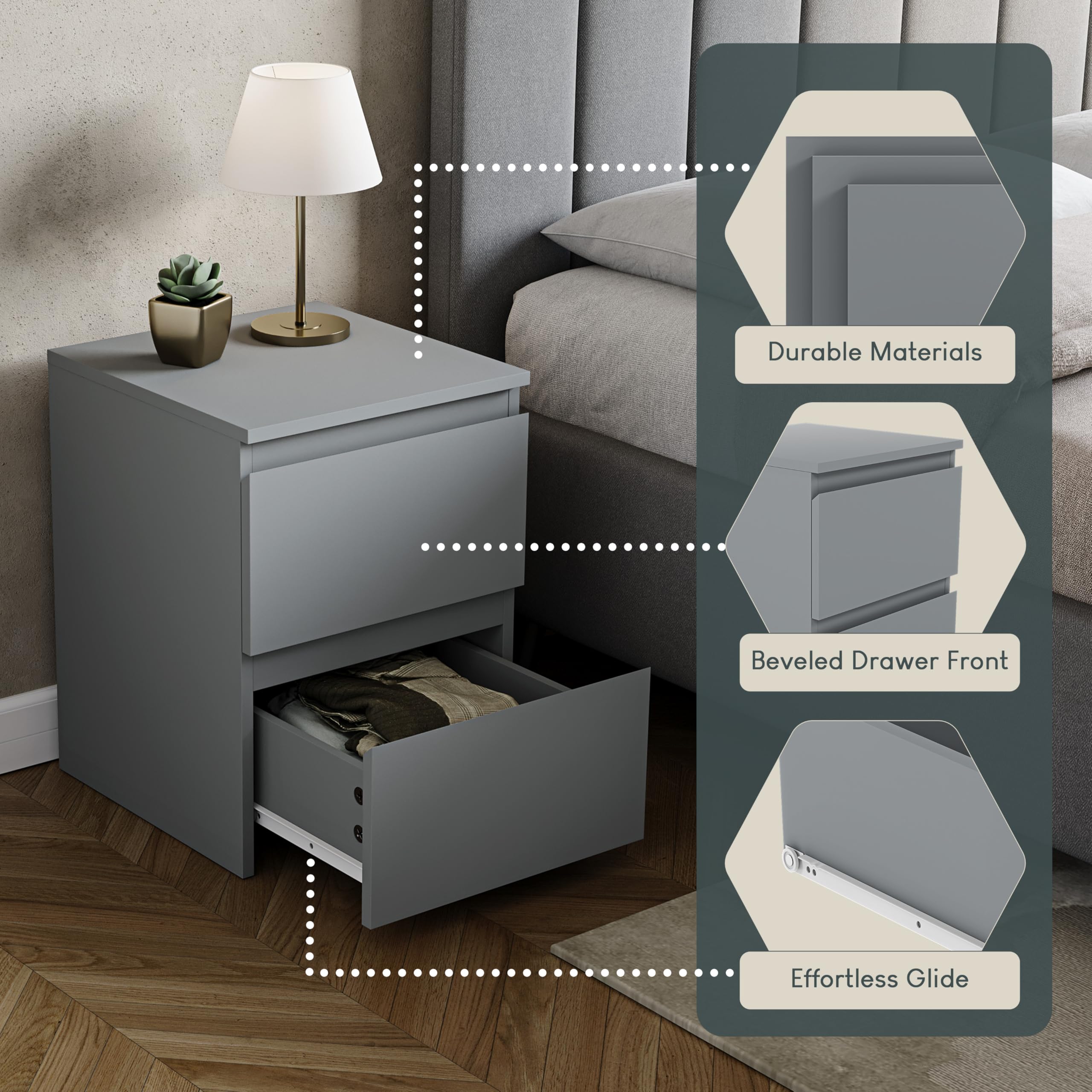 Vida Designs Denver 2 Drawer Large Bedside Cabinet | Grey Metal Construction | H48 x W39.5 x D39.5 cm 5