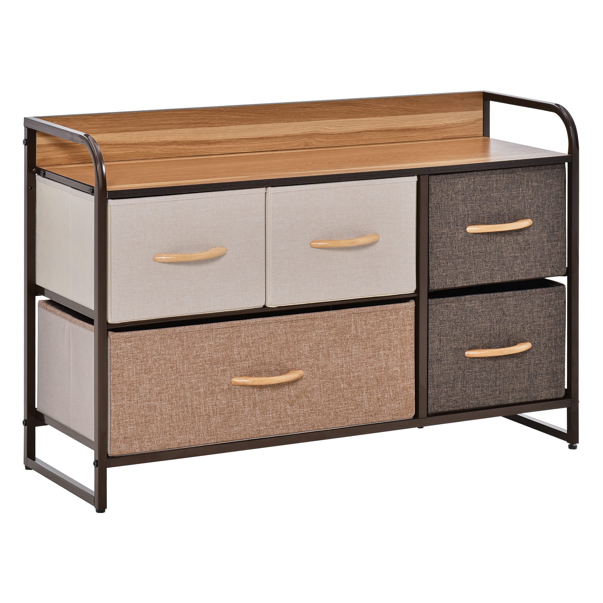 HOMCOM 5-Drawer Fabric Chest of Drawers - Metal Frame | 58H x 87.5W cm | Max Load 38kg