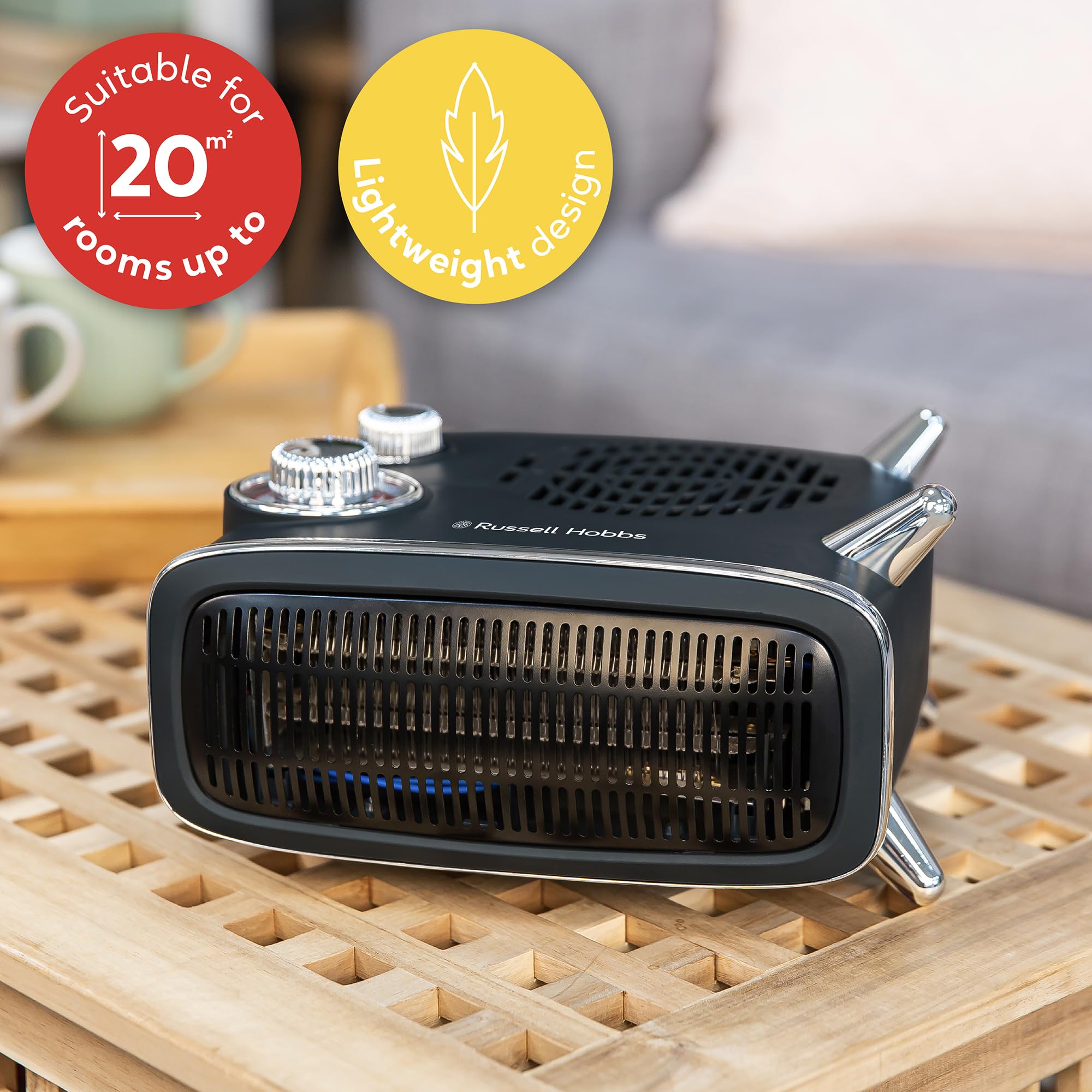 Russell Hobbs Retro Fan Heater 1.8kW | Vertical/Horizontal Use | Black | RHRETHFH1001B 5