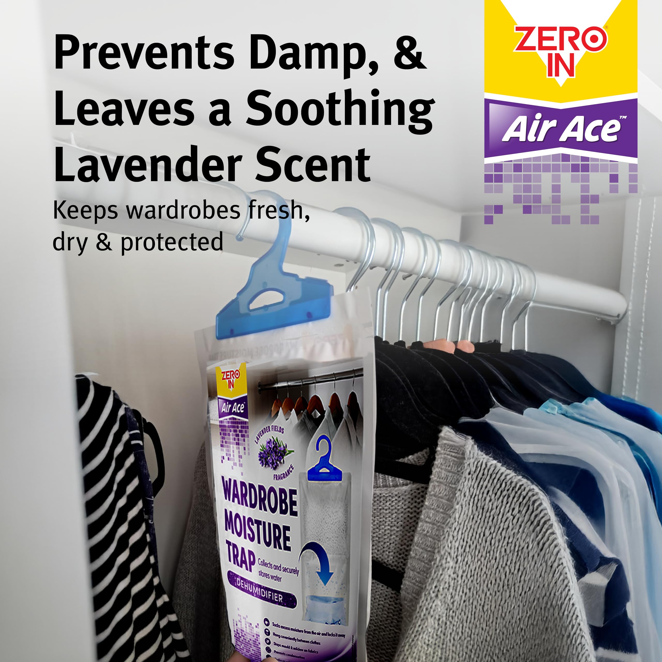 Zero In Wardrobe Dehumidifier - Lavender Scent | 300g | Absorbs up to 500ml 4