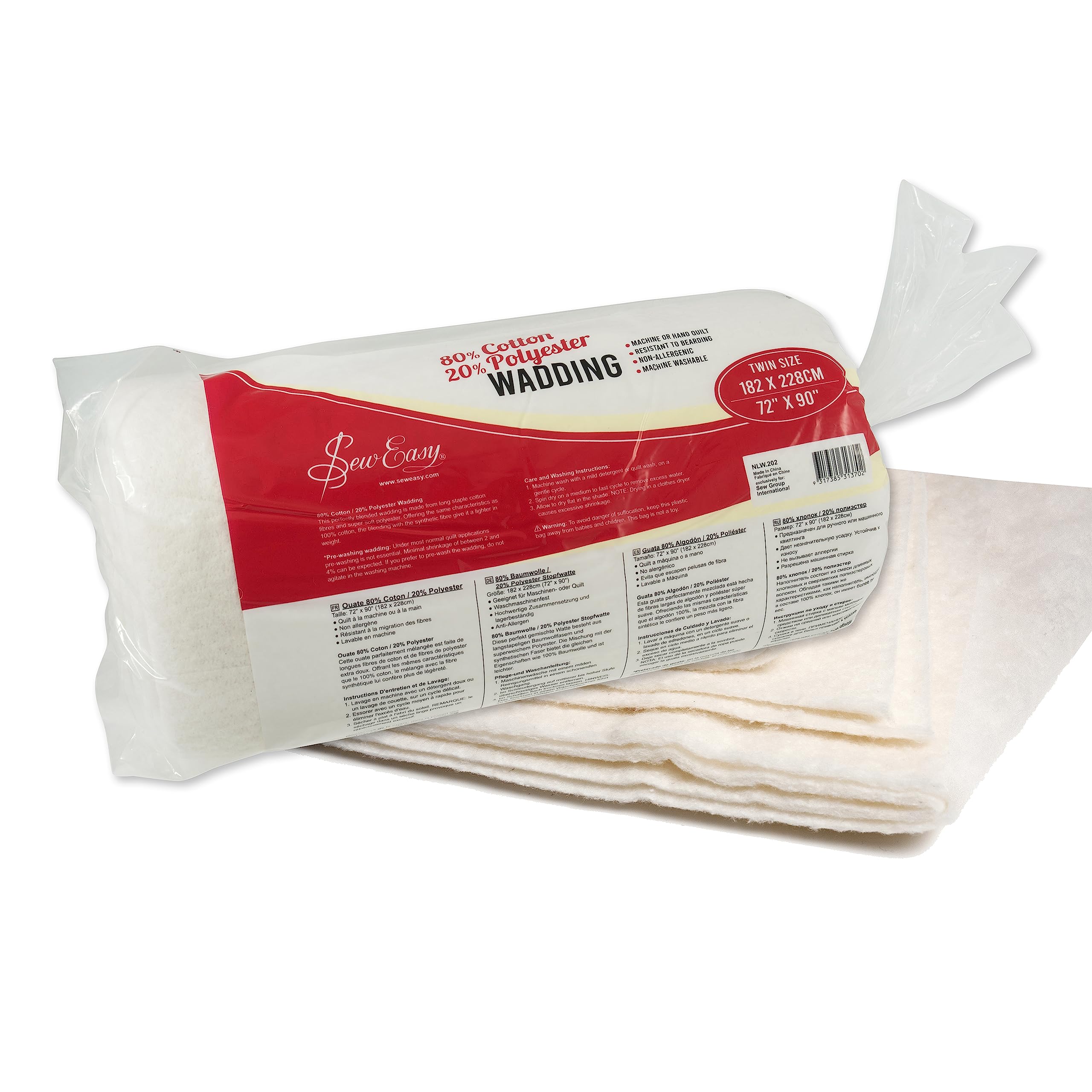 Sew Easy Quilting Batting Wadding - 80% Cotton 20% Polyester Mix | Twin Size | Washable 1